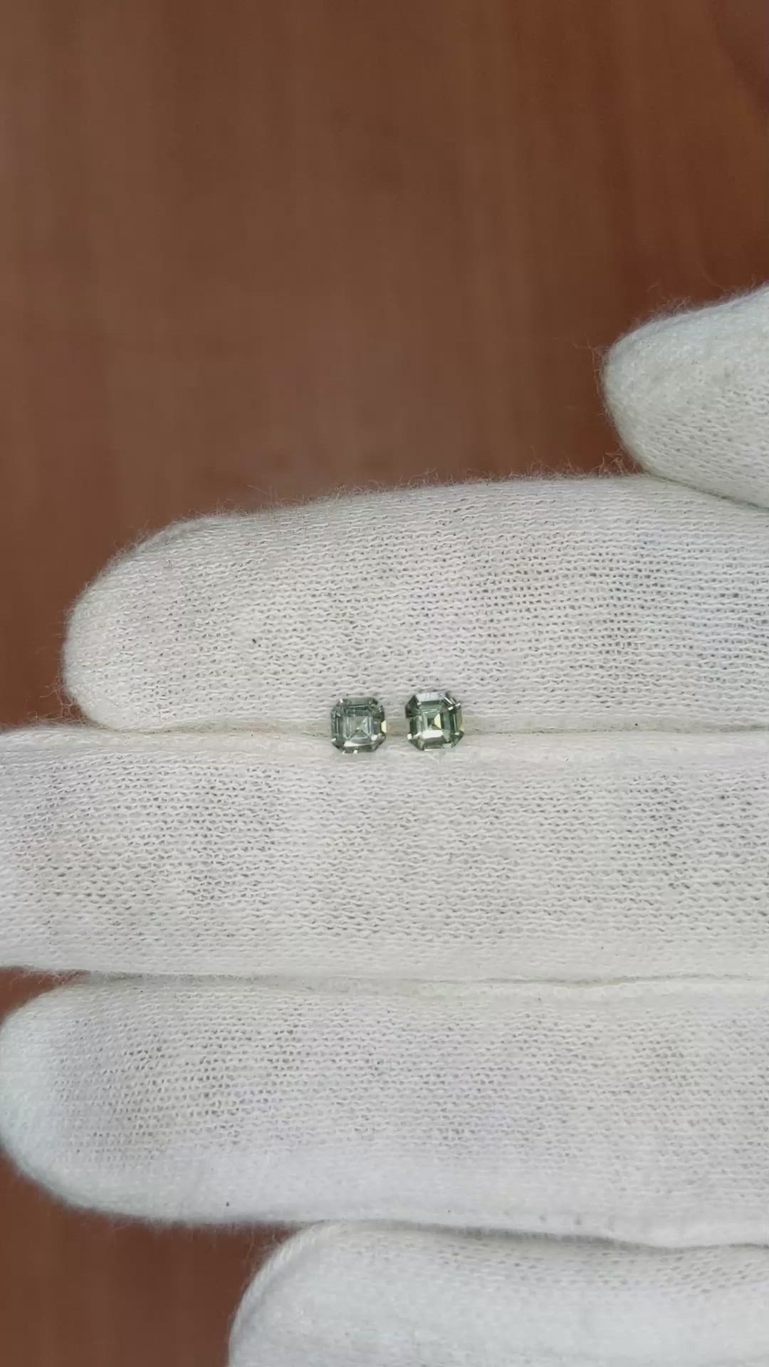 0.46 Ct.Tw.Total Carat Weight Green Sapphire Pair from Ceylon (Sri Lanka) Size Video