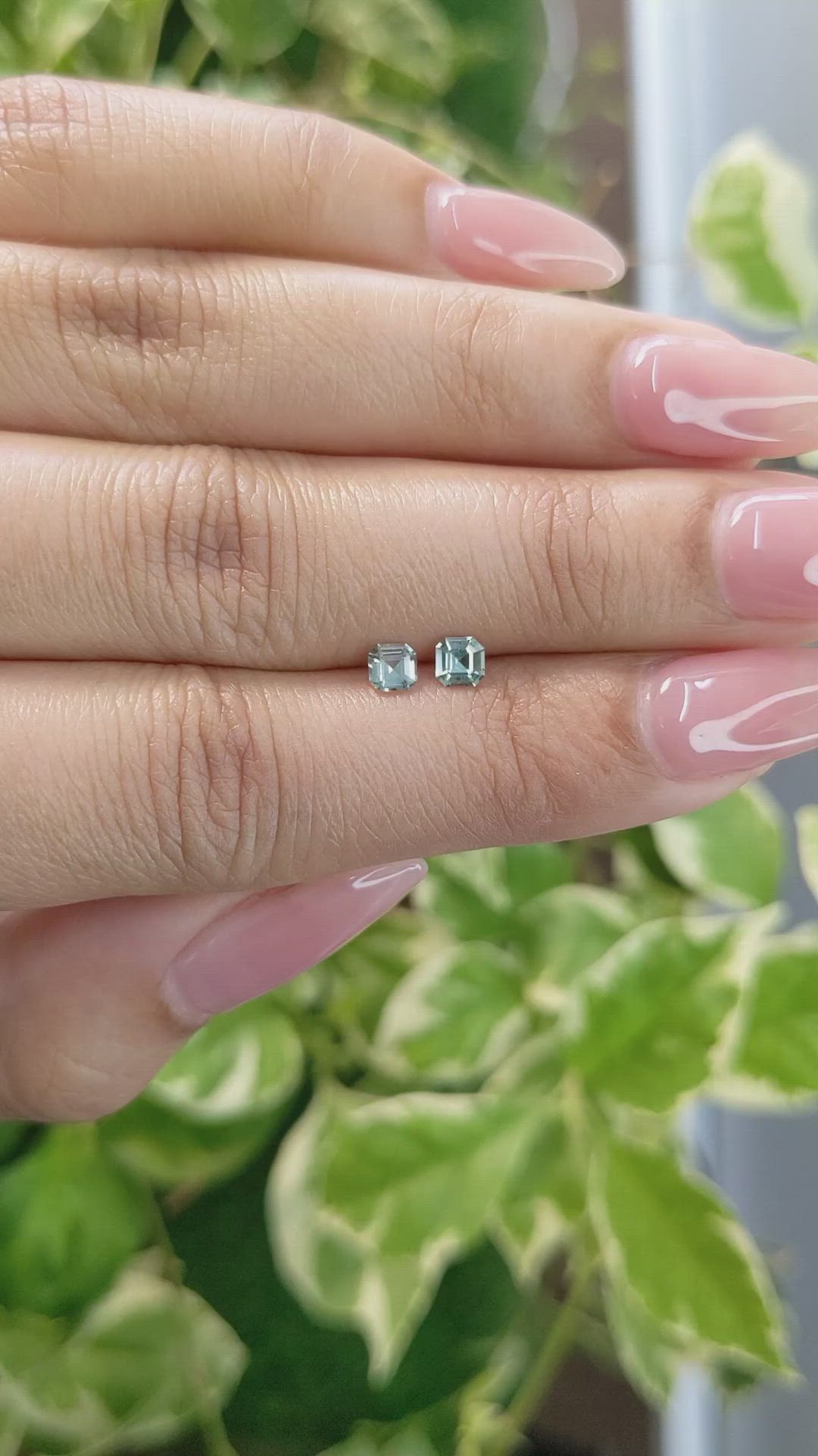 0.46 Ct.Tw.Total Carat Weight Green Sapphire Pair from Ceylon (Sri Lanka) Size Video