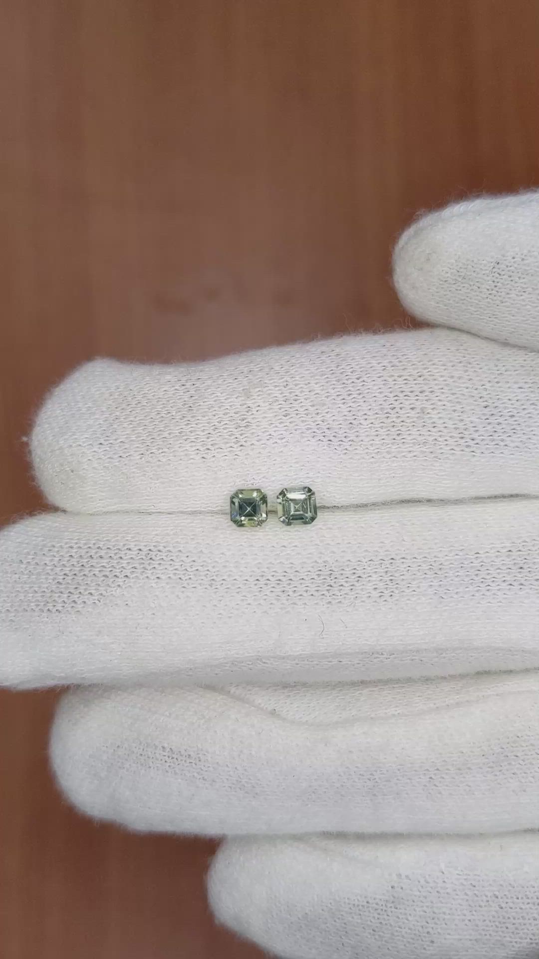 0.57 Ct.Tw.Total Carat Weight Bluish Green Sapphire Pair from Ceylon (Sri Lanka) Size Video