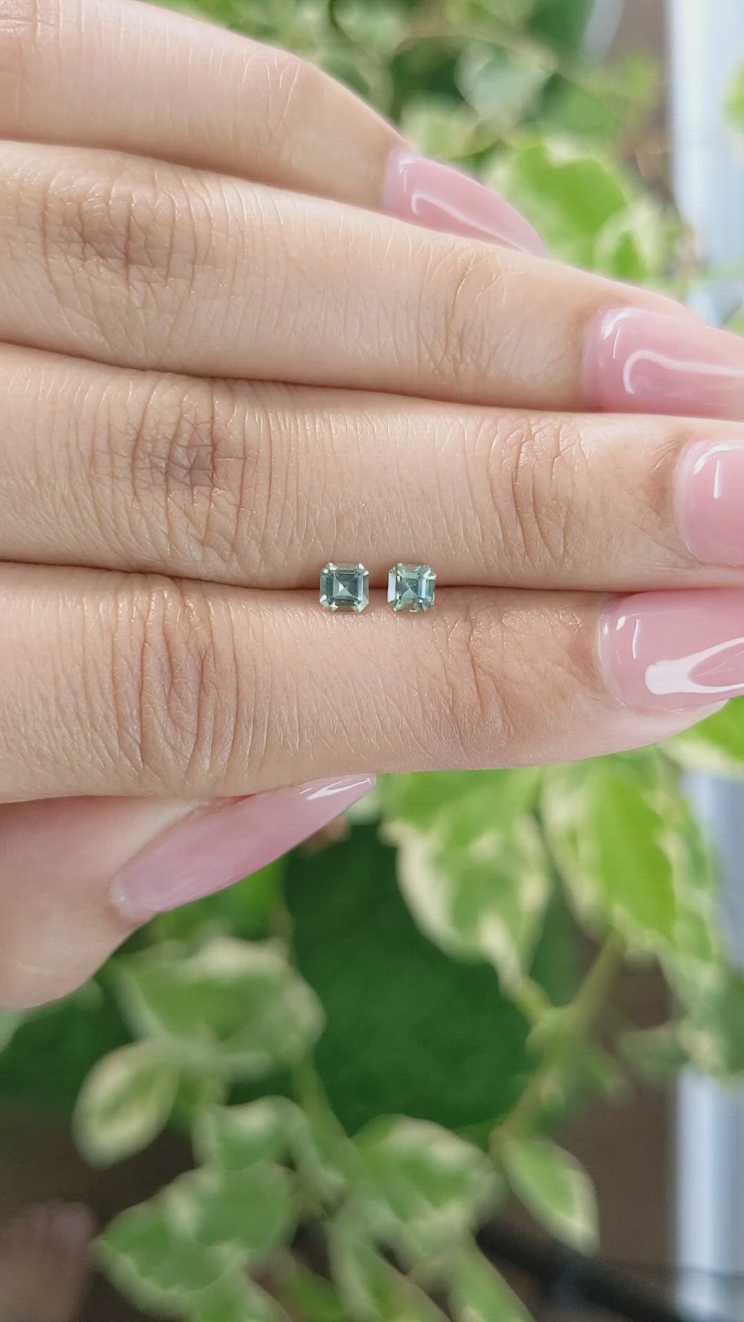 0.57 Ct.Tw.Total Carat Weight Bluish Green Sapphire Pair from Ceylon (Sri Lanka) Size Video