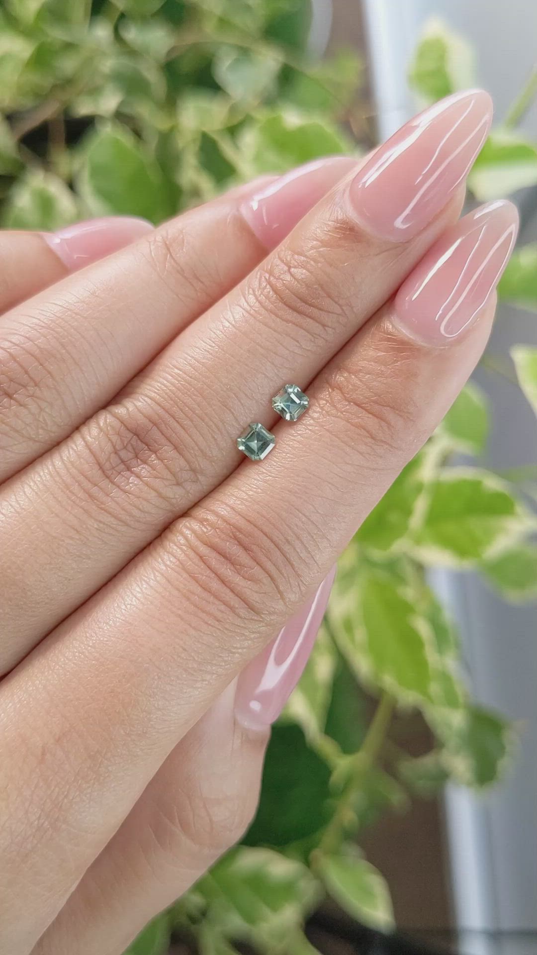 0.57 Ct.Tw.Total Carat Weight Bluish Green Sapphire Pair from Ceylon (Sri Lanka) Size Video