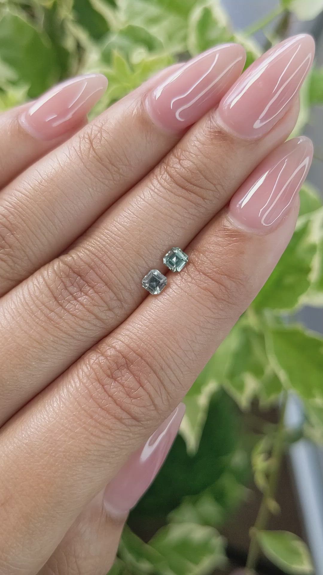 0.59 Ct.Tw.Total Carat Weight Green Sapphire Pair from Ceylon (Sri Lanka) Size Video