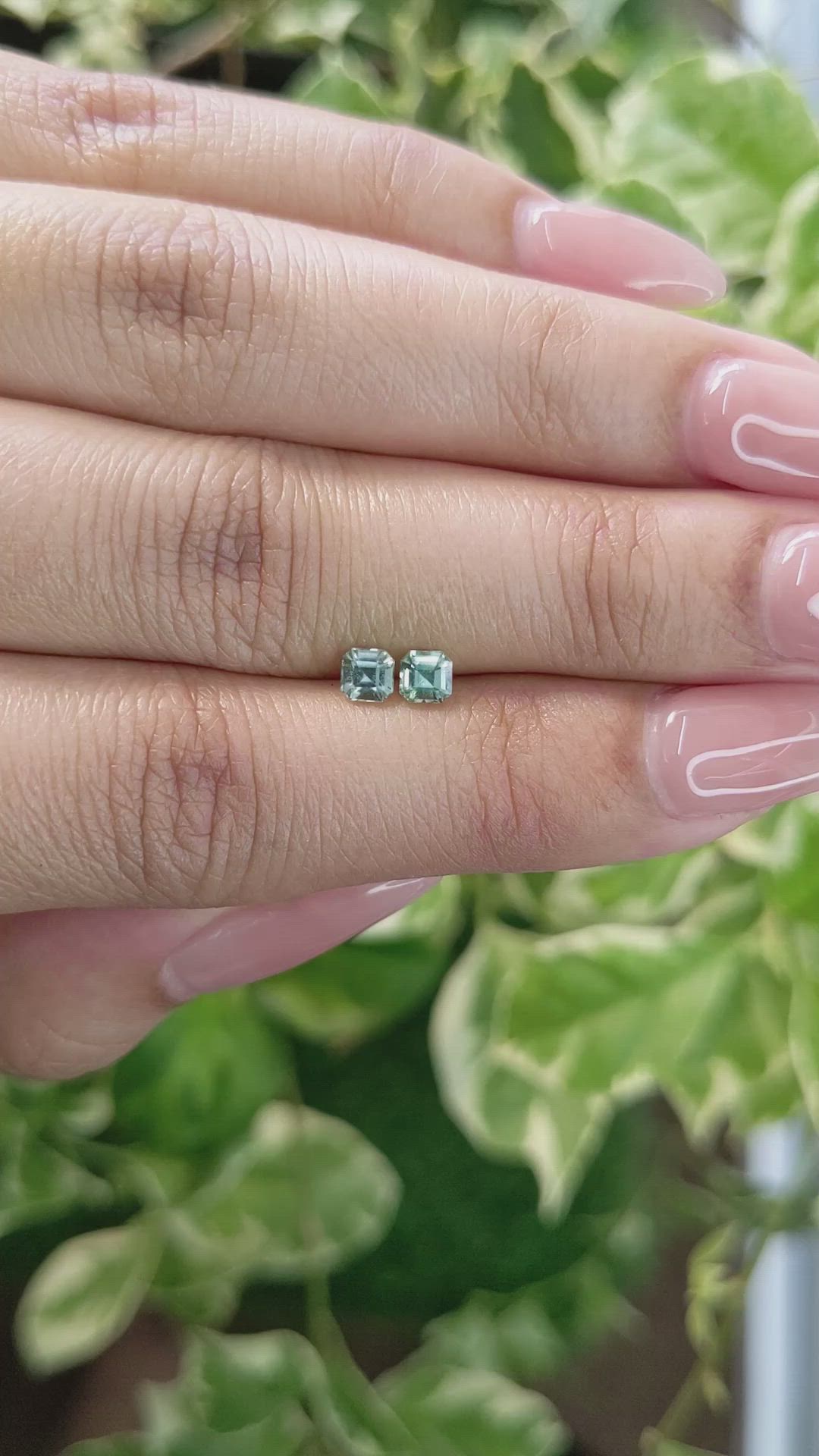 0.59 Ct.Tw.Total Carat Weight Green Sapphire Pair from Ceylon (Sri Lanka) Size Video