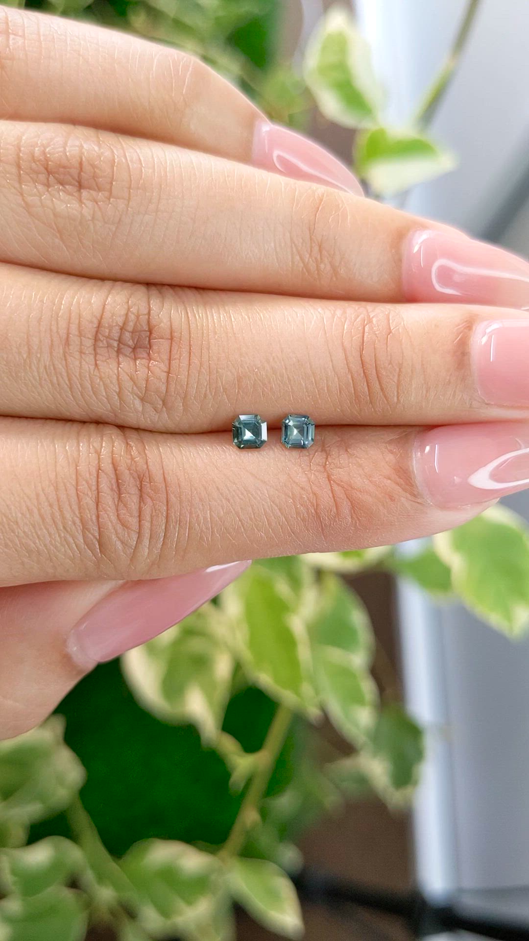 0.46 Ct.Tw.Total Carat Weight Bluish Green Sapphire Pair from Ceylon (Sri Lanka) Size Video