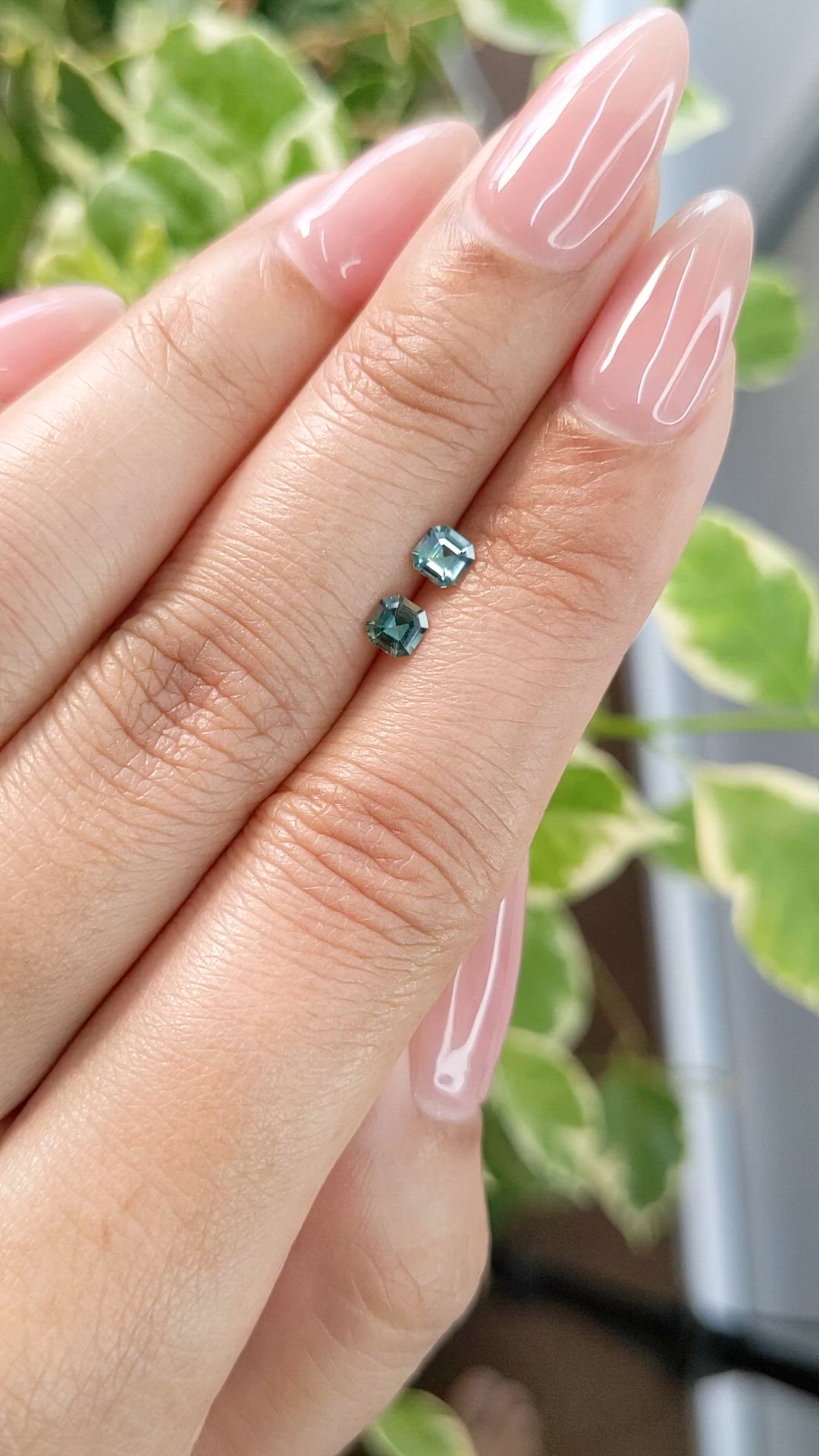 0.46 Ct.Tw.Total Carat Weight Bluish Green Sapphire Pair from Ceylon (Sri Lanka) Size Video