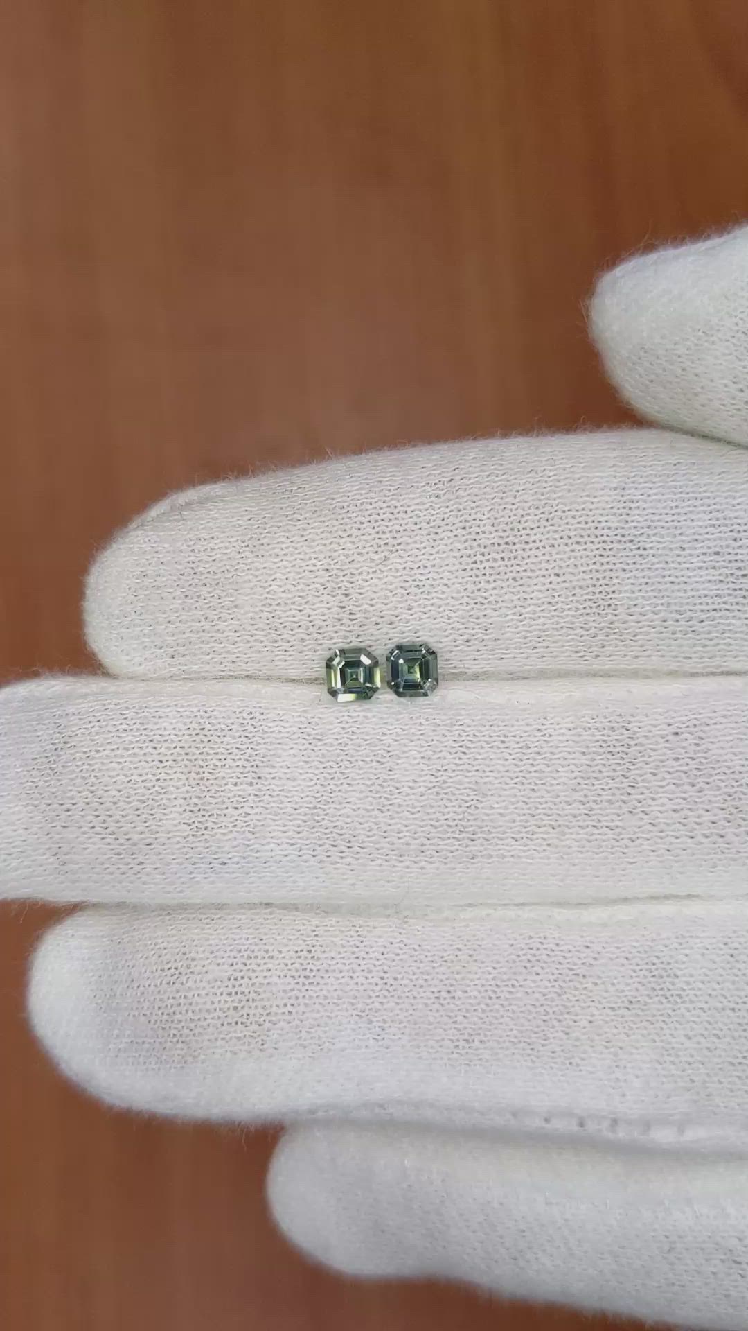 0.46 Ct.Tw.Total Carat Weight Bluish Green Sapphire Pair from Ceylon (Sri Lanka) Size Video