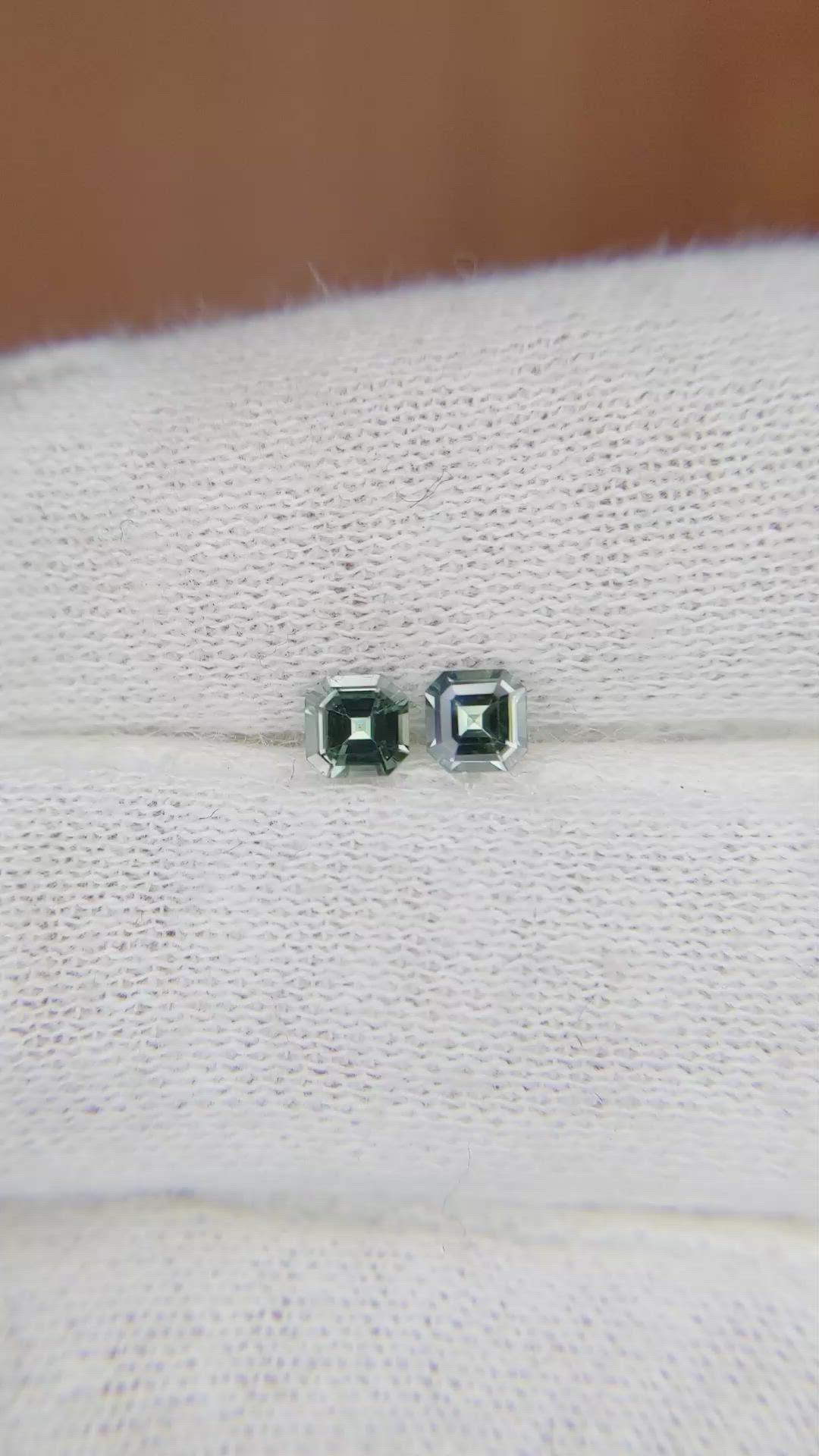 0.46 Ct.Tw.Total Carat Weight Bluish Green Sapphire Pair from Ceylon (Sri Lanka) Size Video