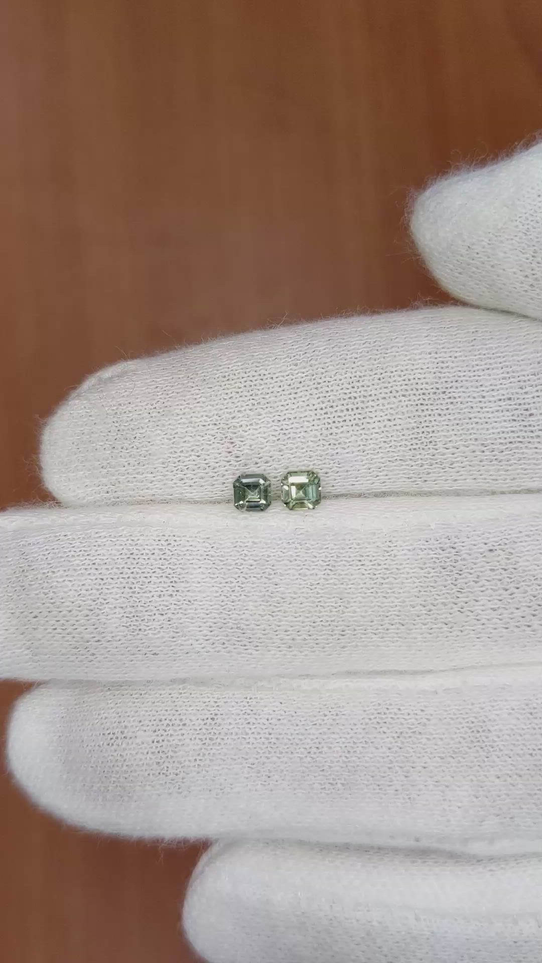 0.49 Ct.Tw.Total Carat Weight Green Sapphire Pair from Ceylon (Sri Lanka) Size Video