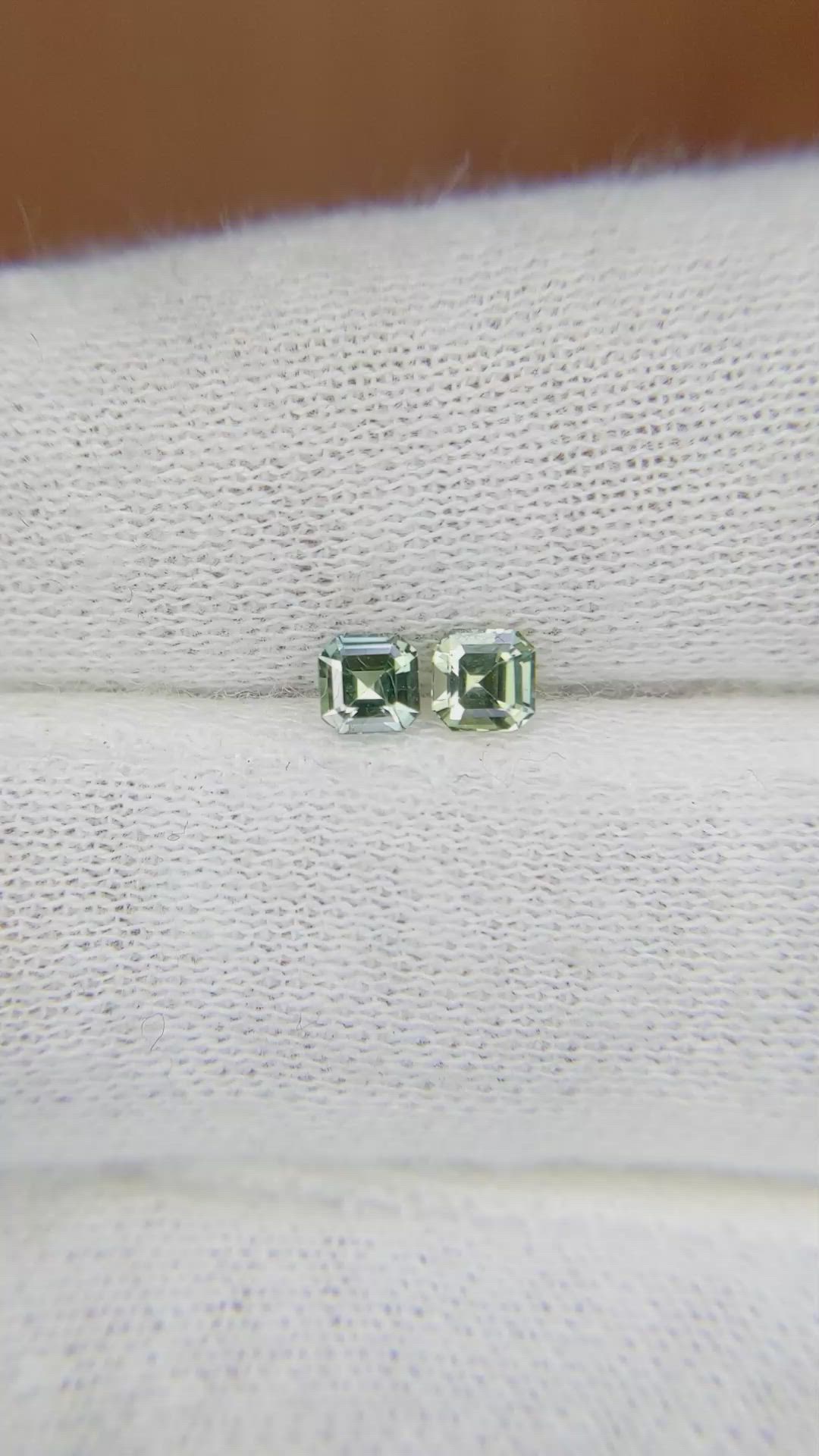 0.49 Ct.Tw.Total Carat Weight Green Sapphire Pair from Ceylon (Sri Lanka) Size Video