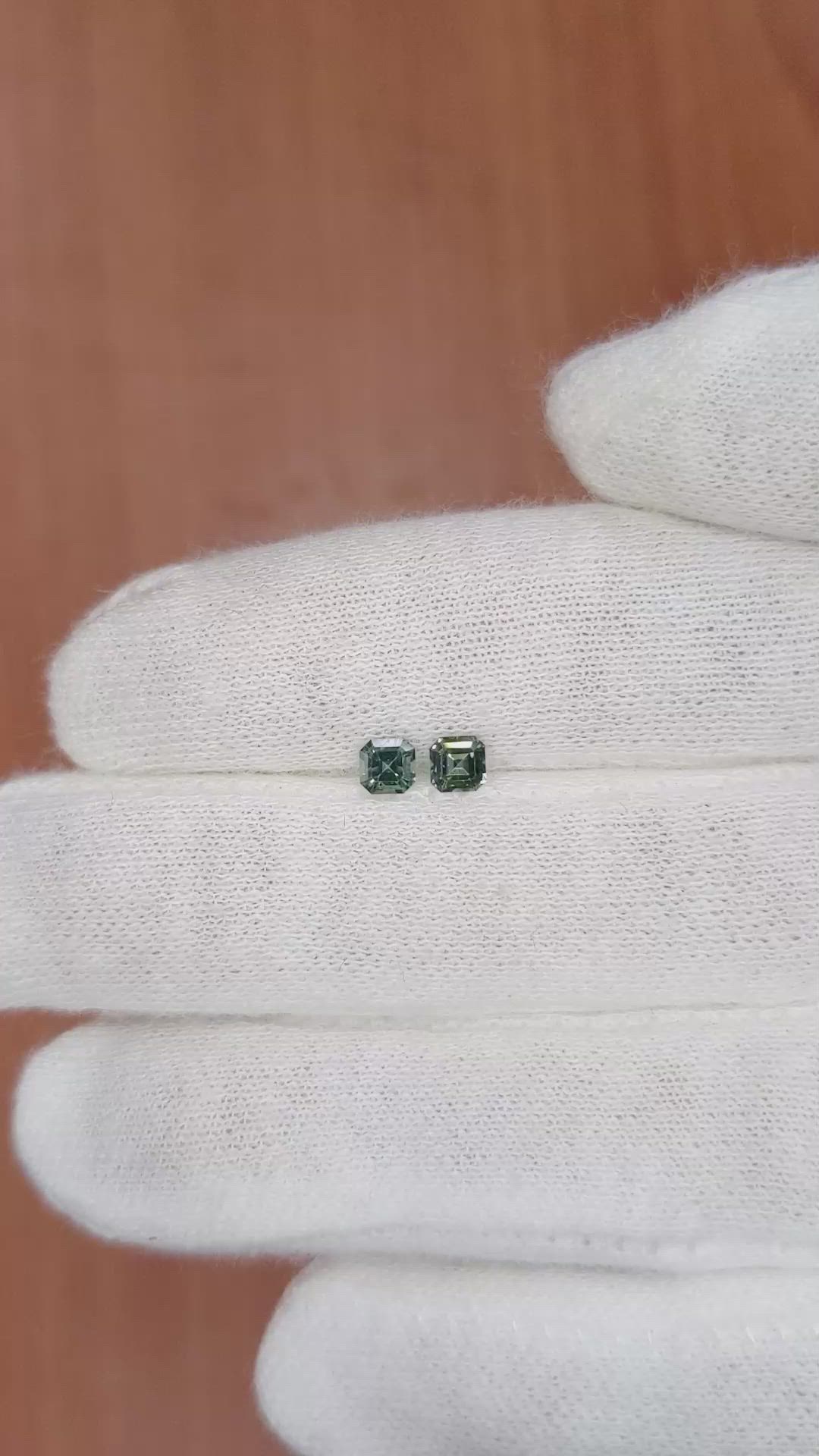 0.54 Ct.Tw.Total Carat Weight Green Sapphire Pair from Ceylon (Sri Lanka) Size Video