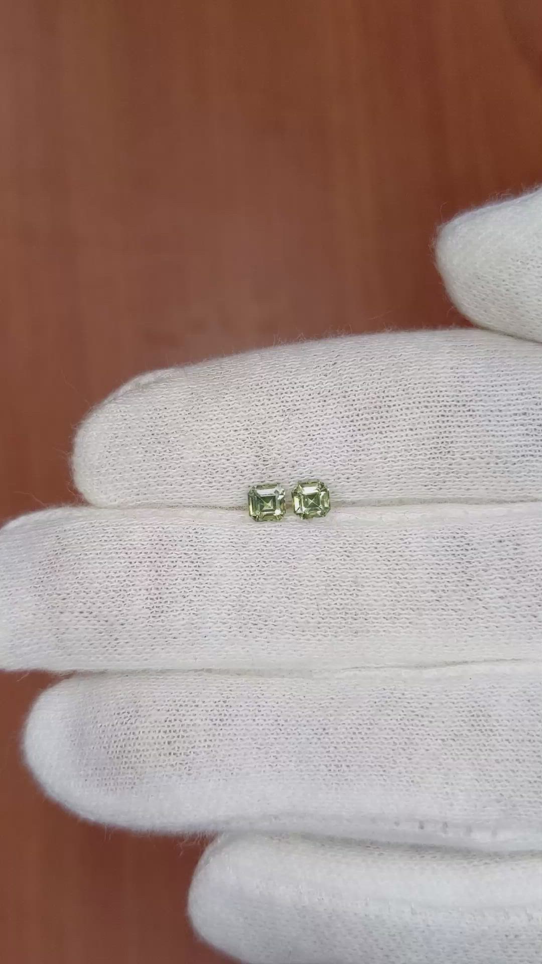 0.54 Ct.Tw.Total Carat Weight Green Sapphire Pair from Ceylon (Sri Lanka) Size Video