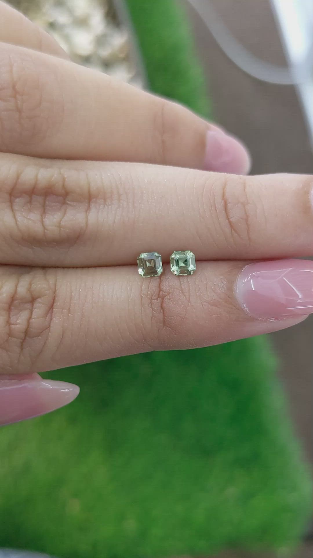 0.54 Ct.Tw.Total Carat Weight Green Sapphire Pair from Ceylon (Sri Lanka) Size Video
