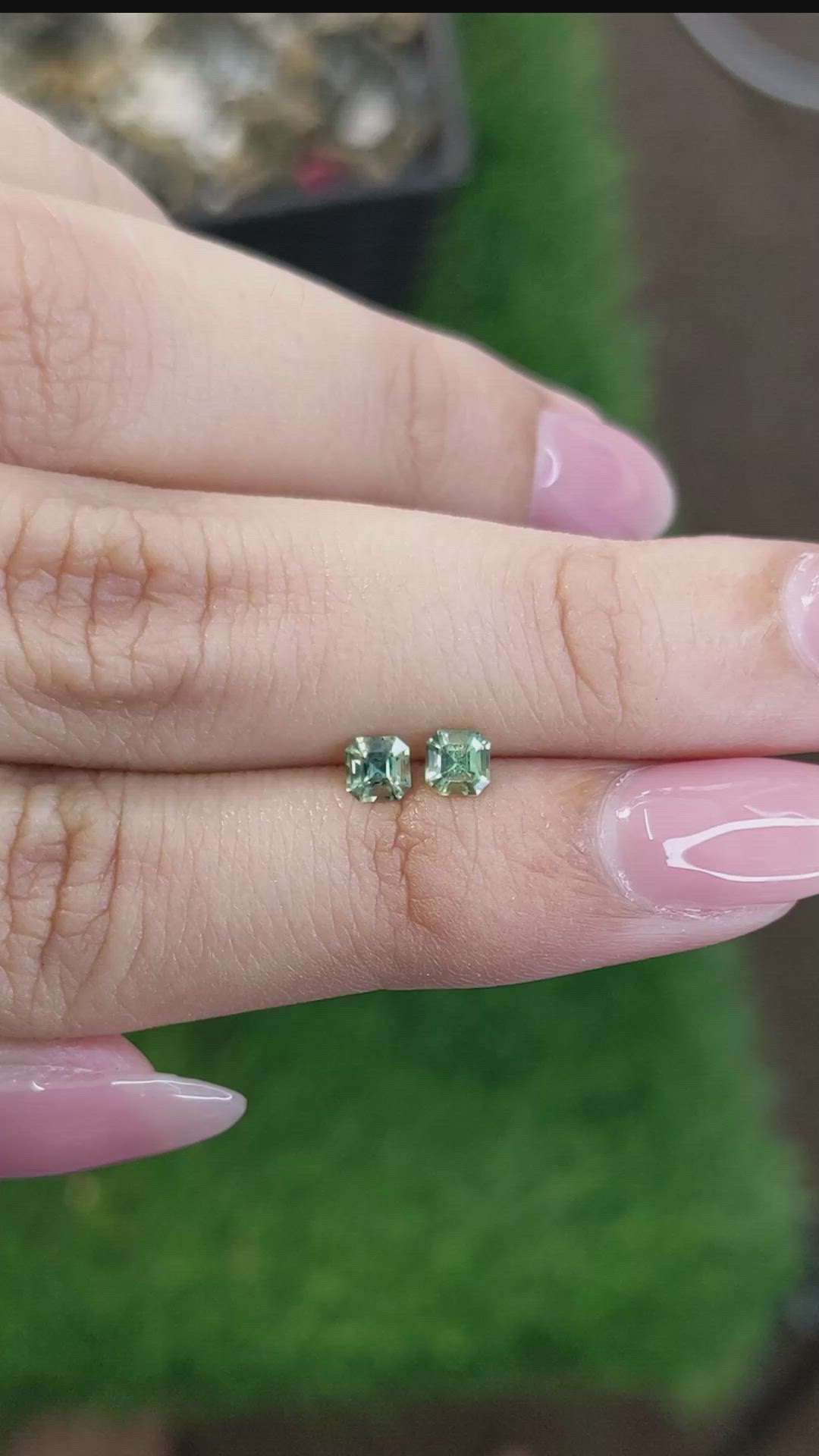 0.56&nbsp;Ct.Tw.Total Carat Weight Bluish Green Sapphire Pair from Ceylon (Sri Lanka) Size Video