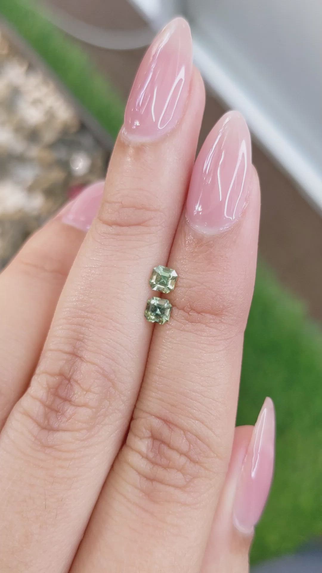 0.56&nbsp;Ct.Tw.Total Carat Weight Bluish Green Sapphire Pair from Ceylon (Sri Lanka) Size Video