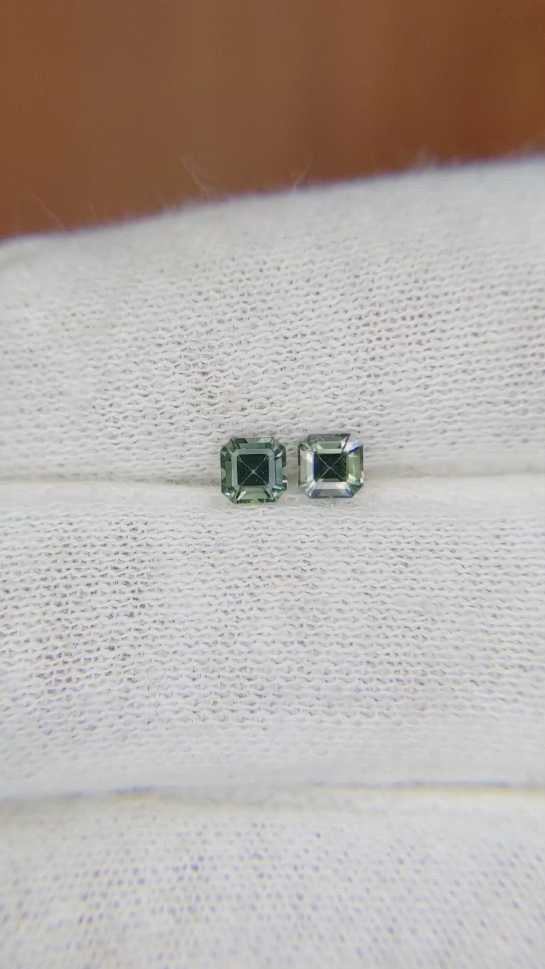 0.59 Ct.Tw.Total Carat Weight Green Sapphire Pair from Ceylon (Sri Lanka) Size Video