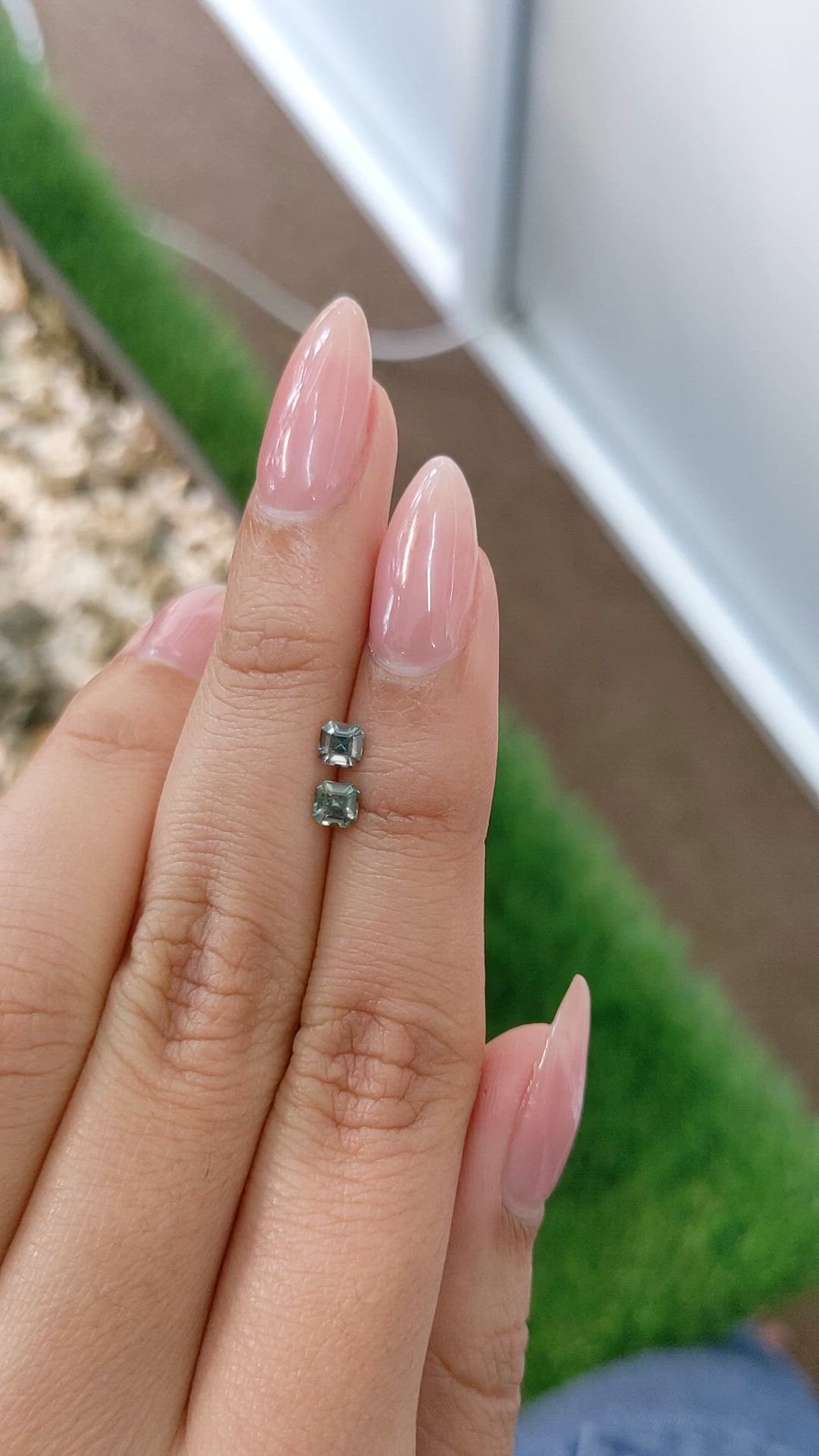 0.59 Ct.Tw.Total Carat Weight Green Sapphire Pair from Ceylon (Sri Lanka) Size Video