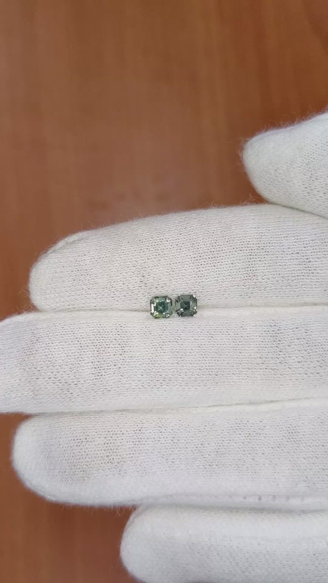 0.59 Ct.Tw.Total Carat Weight Green Sapphire Pair from Ceylon (Sri Lanka) Size Video