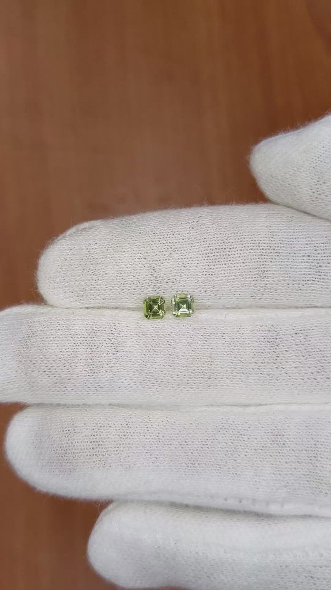 0.46 Ct.Tw.Total Carat Weight Yellowish Green Sapphire Pair from Ceylon (Sri Lanka) Size Video