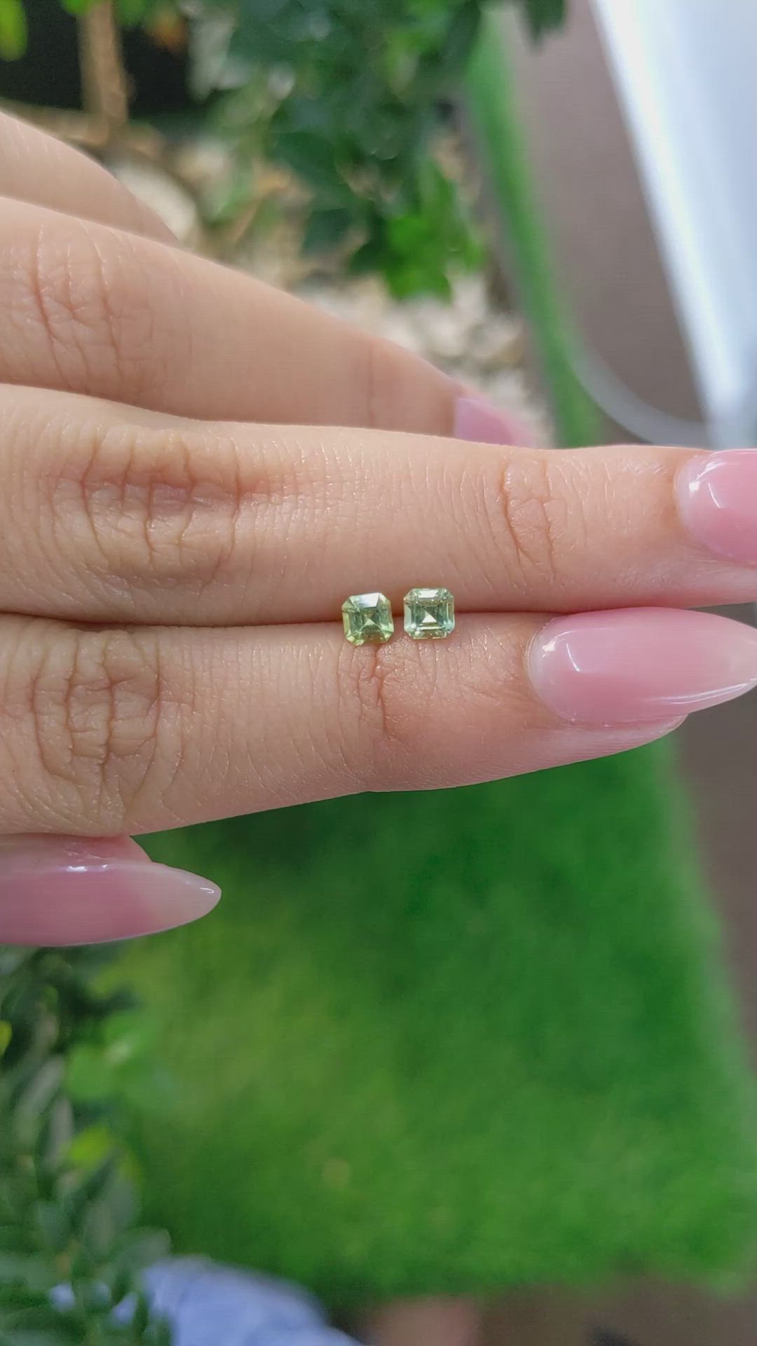 0.46 Ct.Tw.Total Carat Weight Yellowish Green Sapphire Pair from Ceylon (Sri Lanka) Size Video