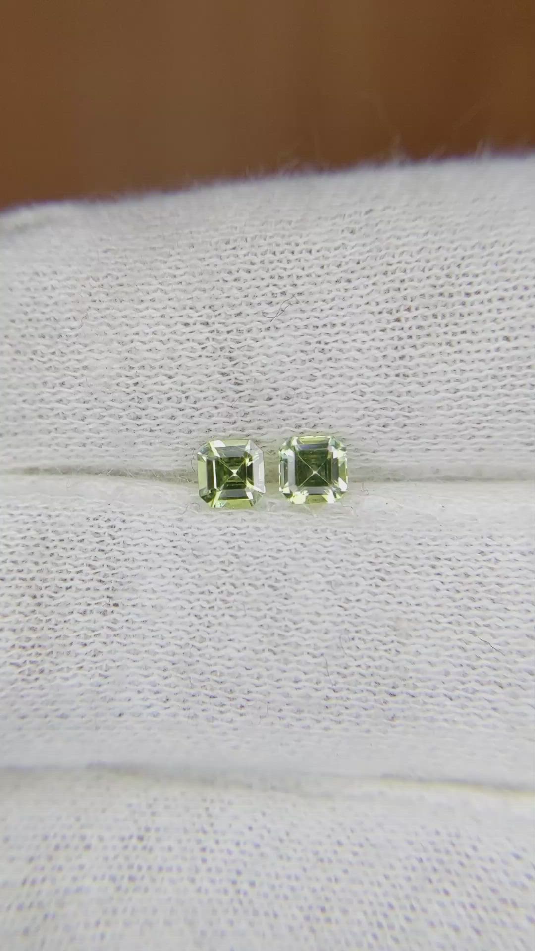 0.46 Ct.Tw.Total Carat Weight Yellowish Green Sapphire Pair from Ceylon (Sri Lanka) Size Video