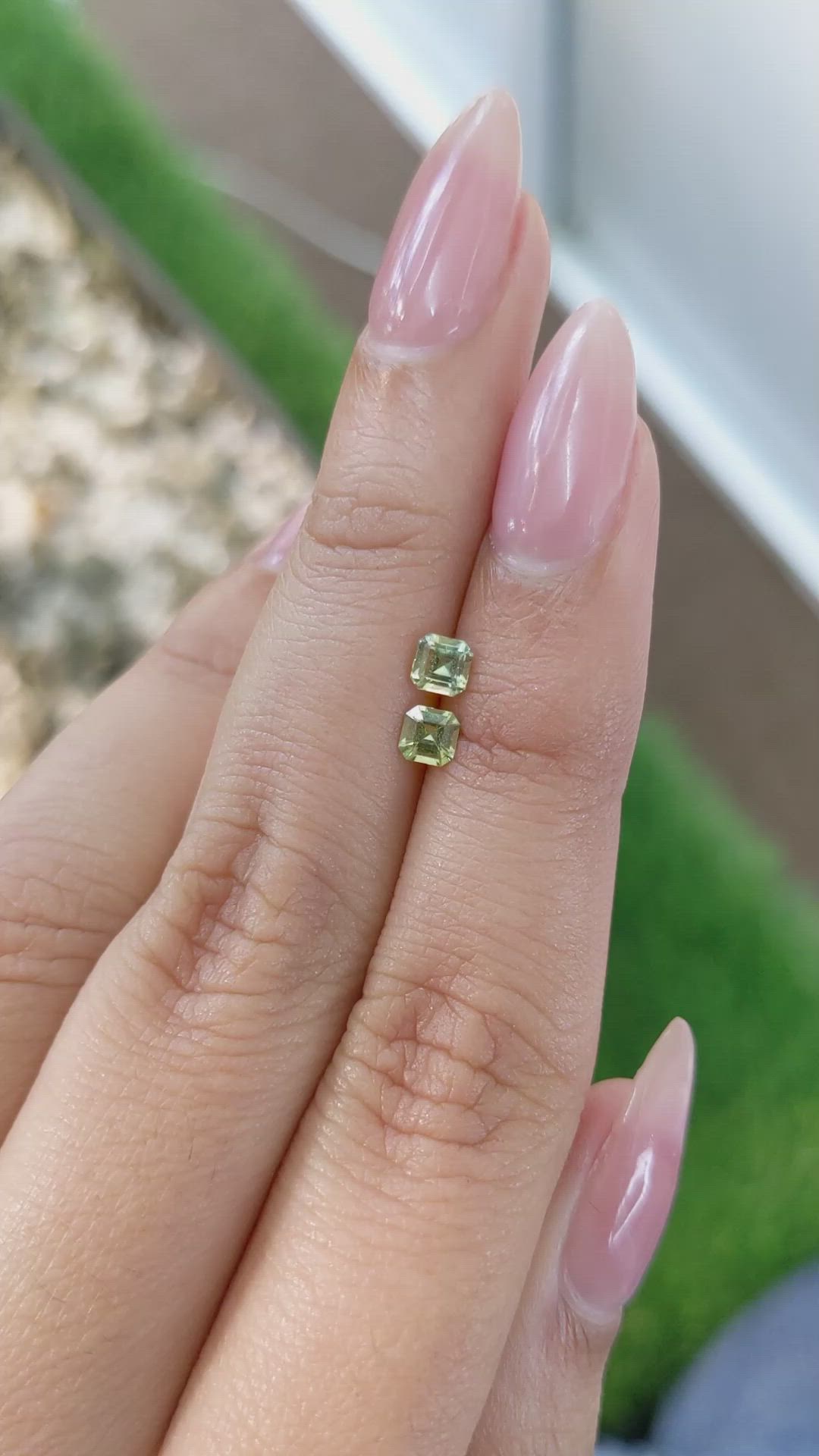 0.46 Ct.Tw.Total Carat Weight Yellowish Green Sapphire Pair from Ceylon (Sri Lanka) Size Video