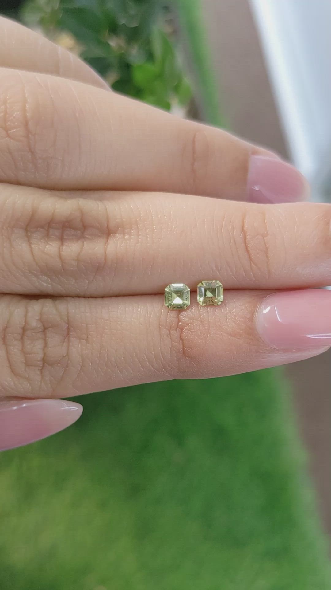 0.49 Ct.Tw.Total Carat Weight Yellowish Green Sapphire Pair from Ceylon (Sri Lanka) Size Video
