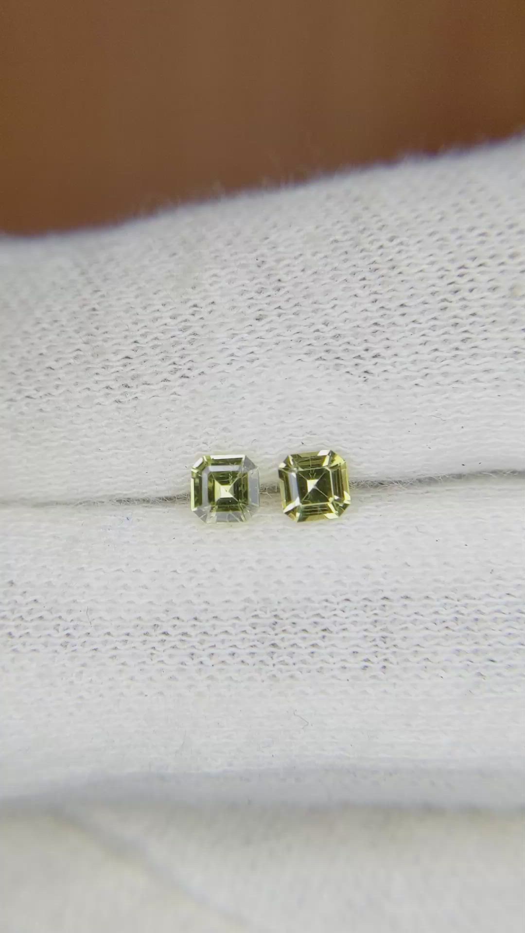 0.49 Ct.Tw.Total Carat Weight Yellowish Green Sapphire Pair from Ceylon (Sri Lanka) Size Video