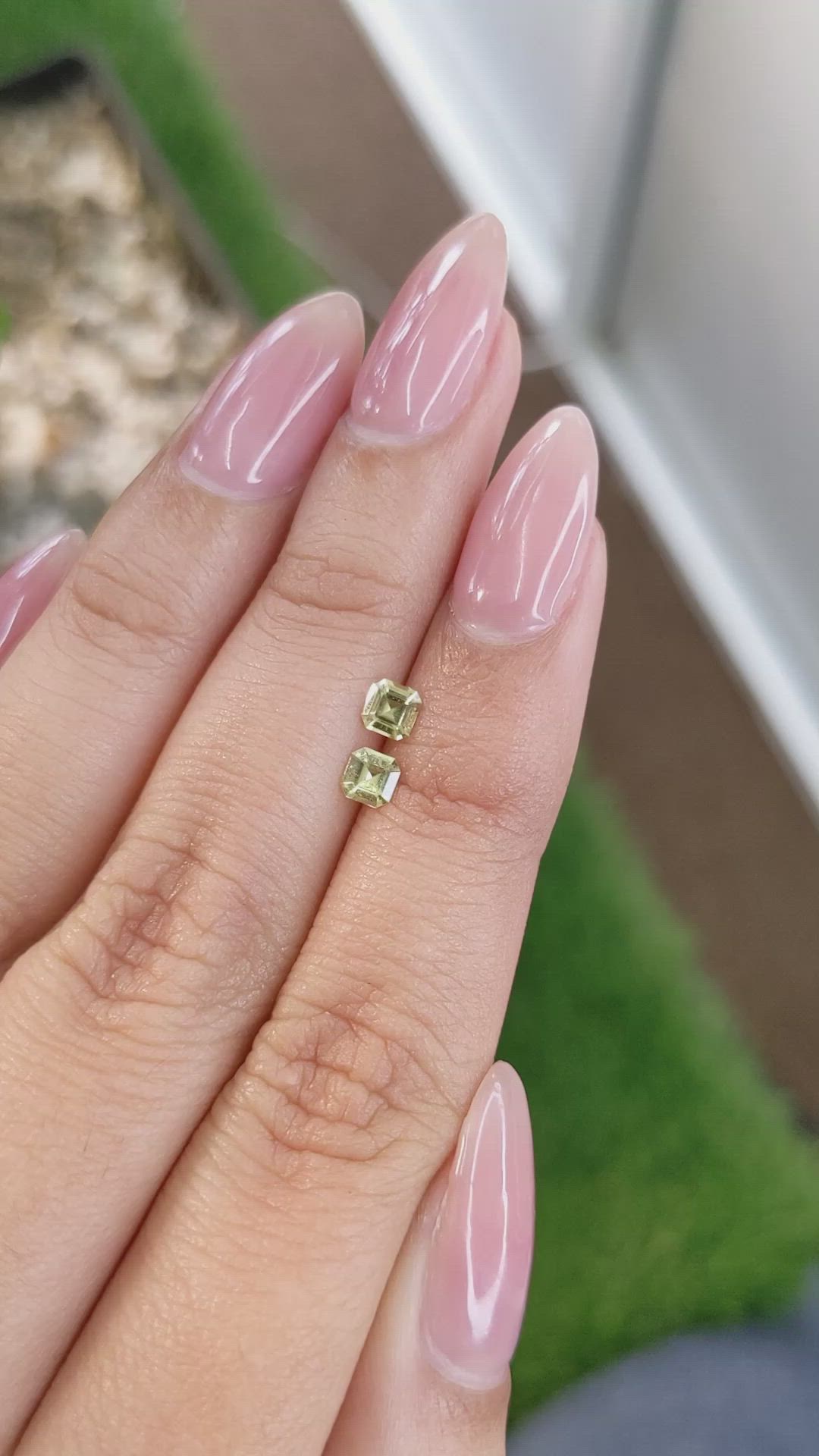 0.49 Ct.Tw.Total Carat Weight Yellowish Green Sapphire Pair from Ceylon (Sri Lanka) Size Video