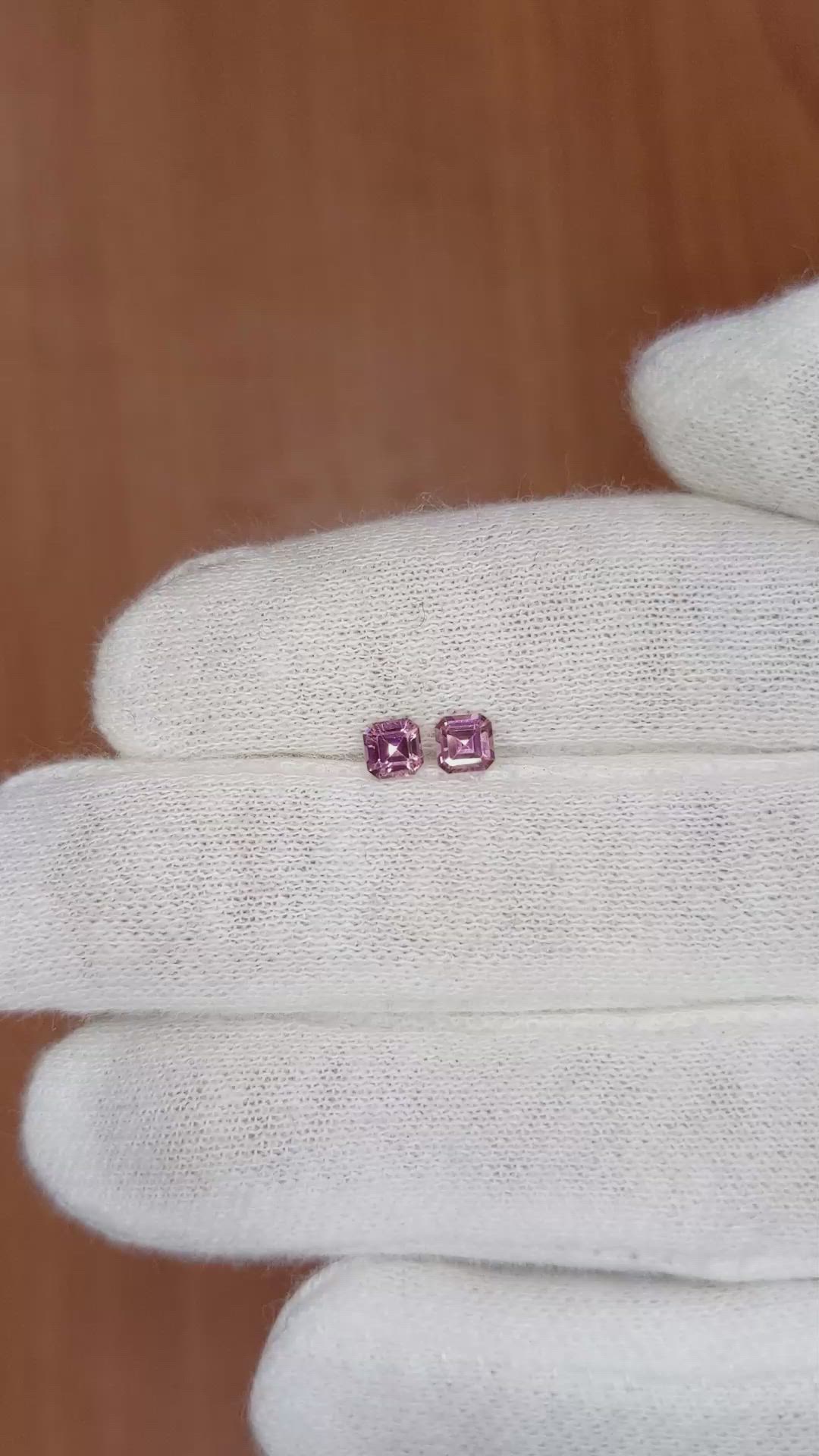 0.56 Ct.Tw.Total Carat Weight Purplish Pink Sapphire Pair from Ceylon (Sri Lanka) Size Video