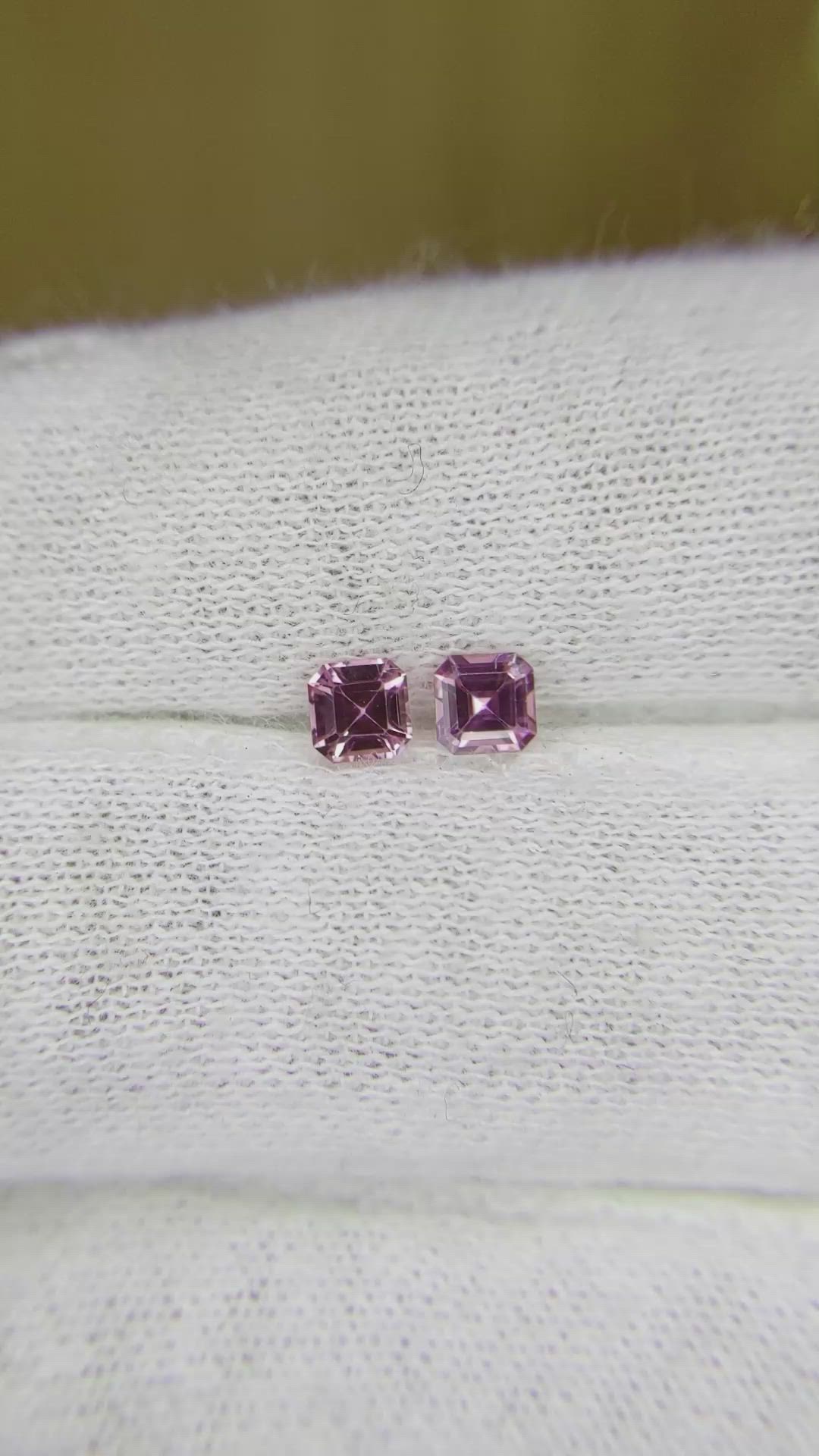 0.56 Ct.Tw.Total Carat Weight Purplish Pink Sapphire Pair from Ceylon (Sri Lanka) Size Video
