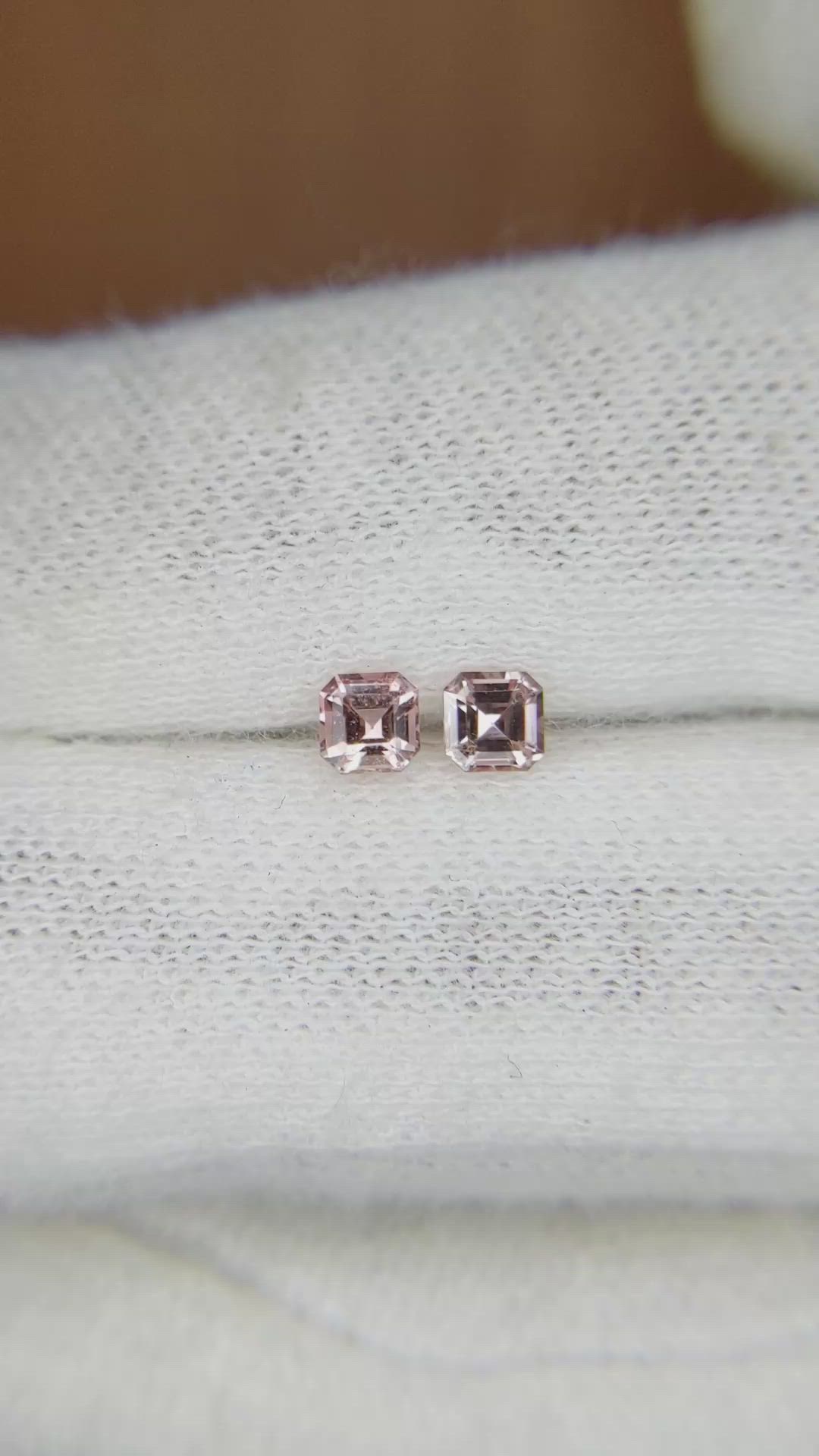 0.56 Ct.Tw.Total Carat Weight Peach Sapphire Pair from Ceylon (Sri Lanka) Size Video