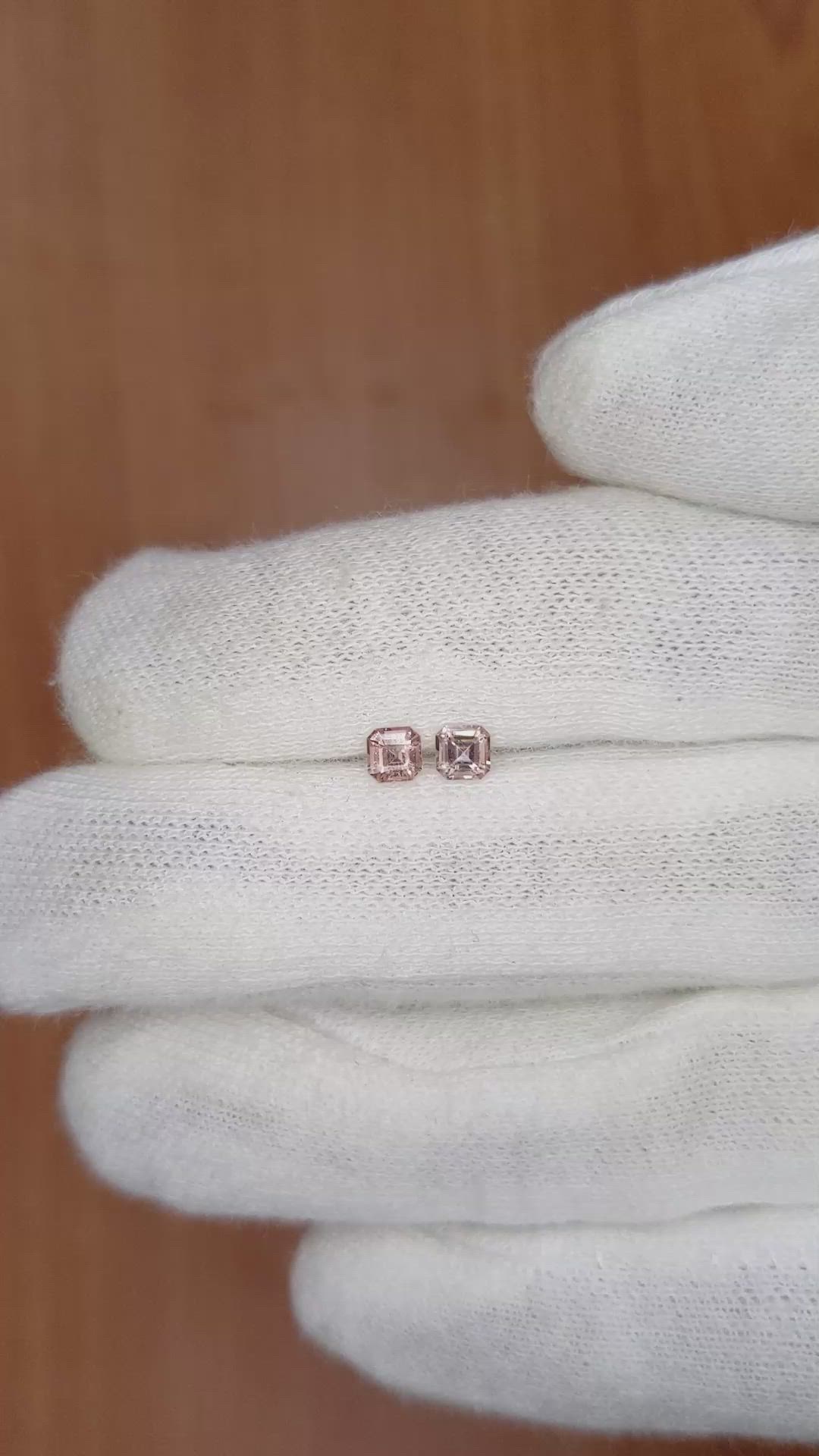 0.56 Ct.Tw.Total Carat Weight Peach Sapphire Pair from Ceylon (Sri Lanka) Size Video