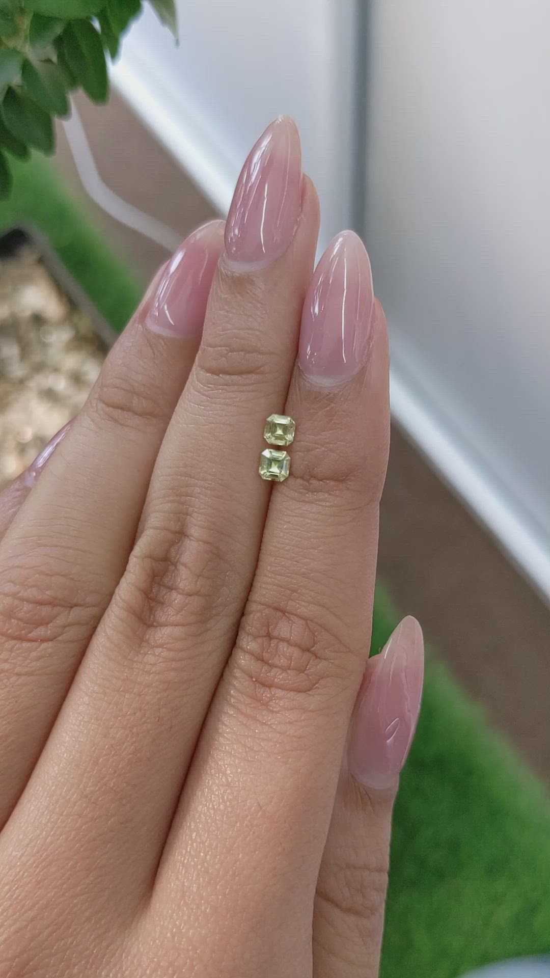 0.51 Ct.Tw.Total Carat Weight Yellowish Green Sapphire Pair from Ceylon (Sri Lanka) Size Video