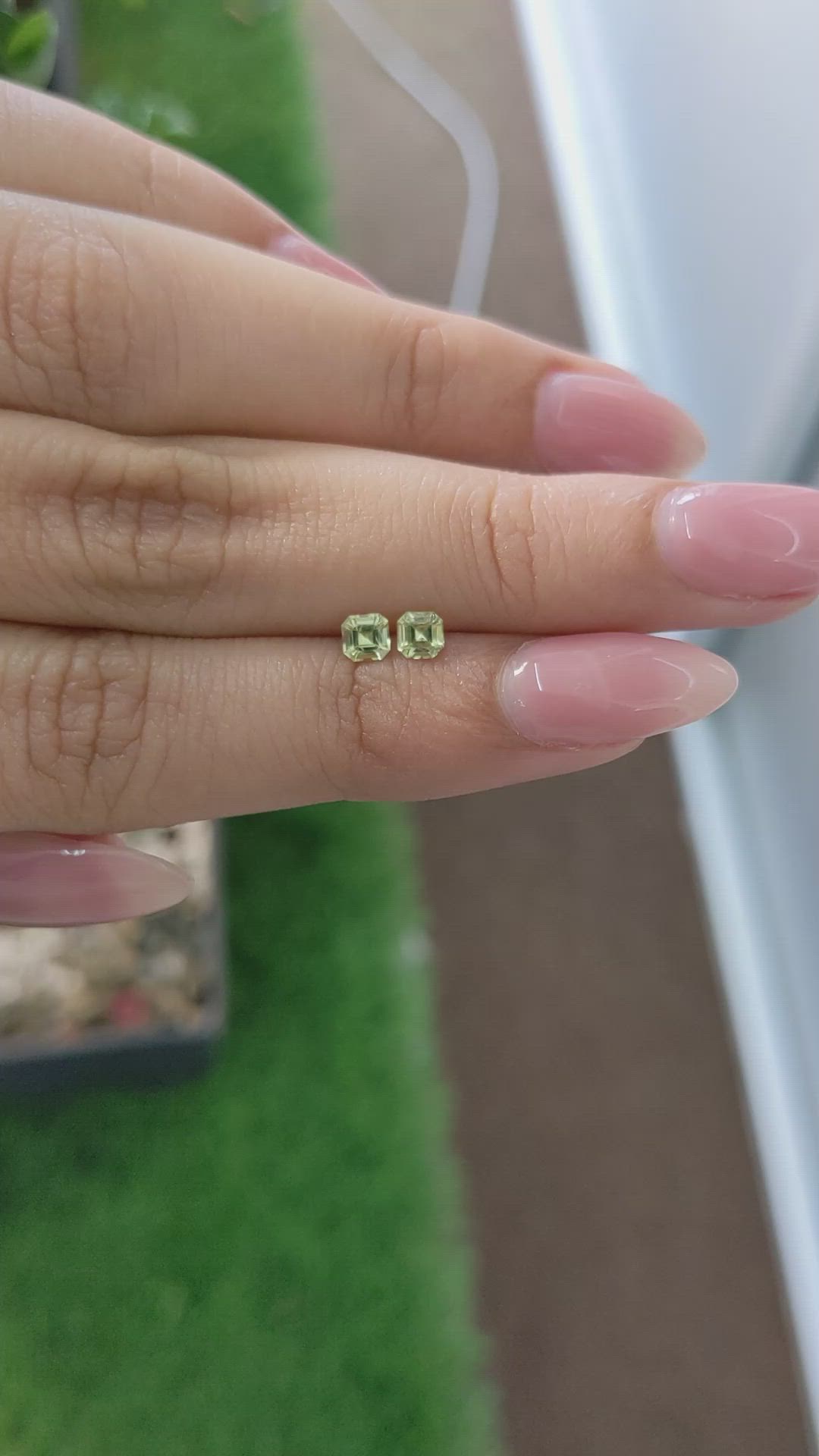 0.51 Ct.Tw.Total Carat Weight Yellowish Green Sapphire Pair from Ceylon (Sri Lanka) Size Video