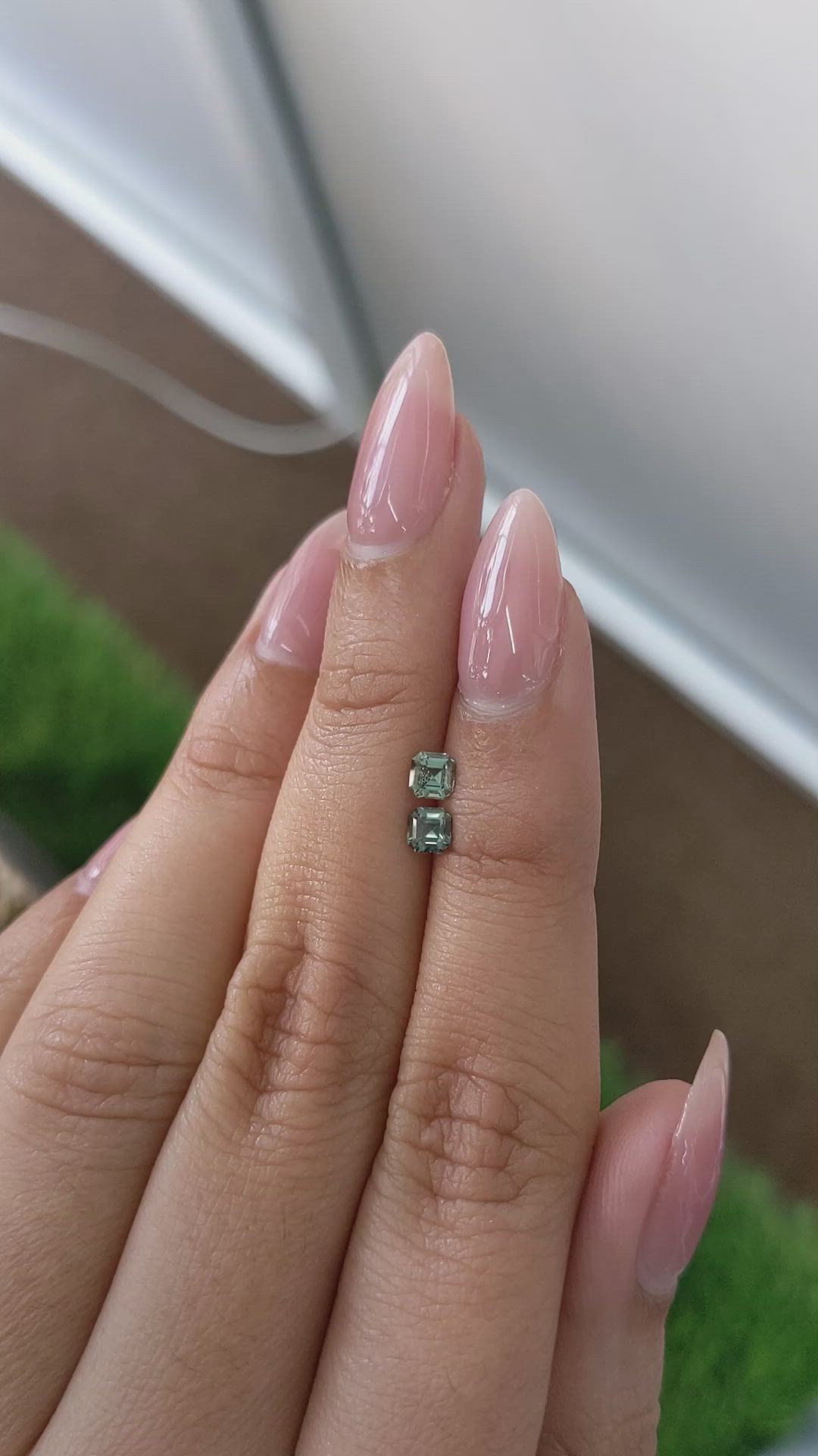 0.55 Ct.Tw.Total Carat Weight Green Sapphire Pair from Ceylon (Sri Lanka) Size Video