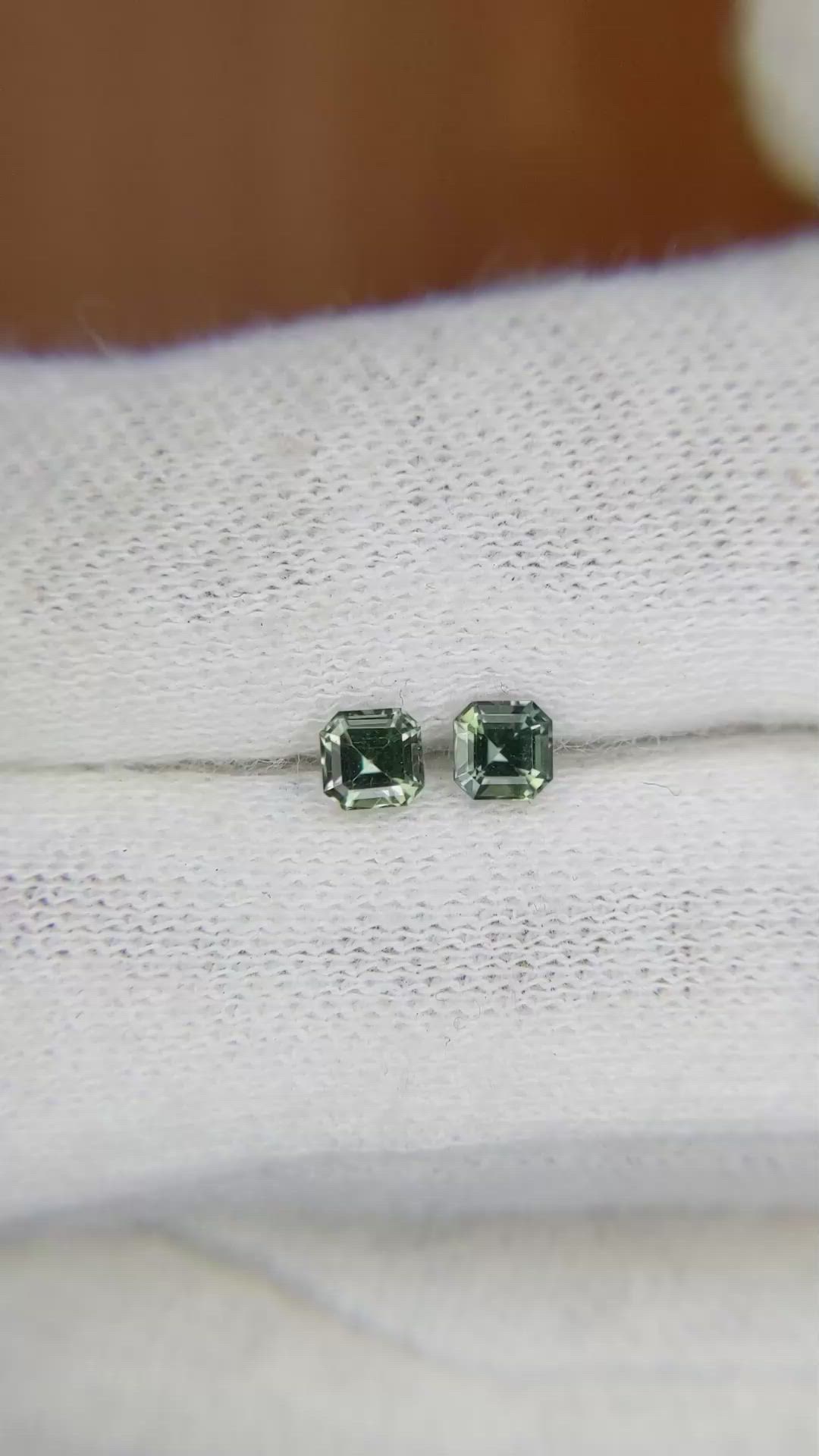 0.55 Ct.Tw.Total Carat Weight Green Sapphire Pair from Ceylon (Sri Lanka) Size Video