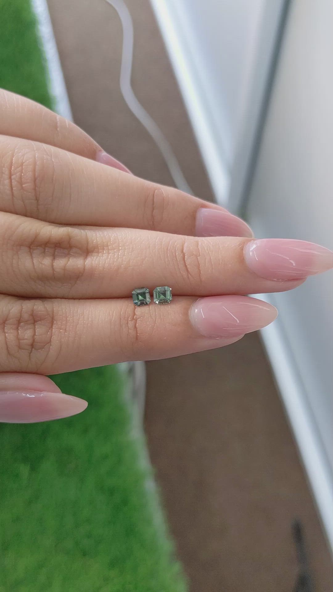 0.55 Ct.Tw.Total Carat Weight Green Sapphire Pair from Ceylon (Sri Lanka) Size Video