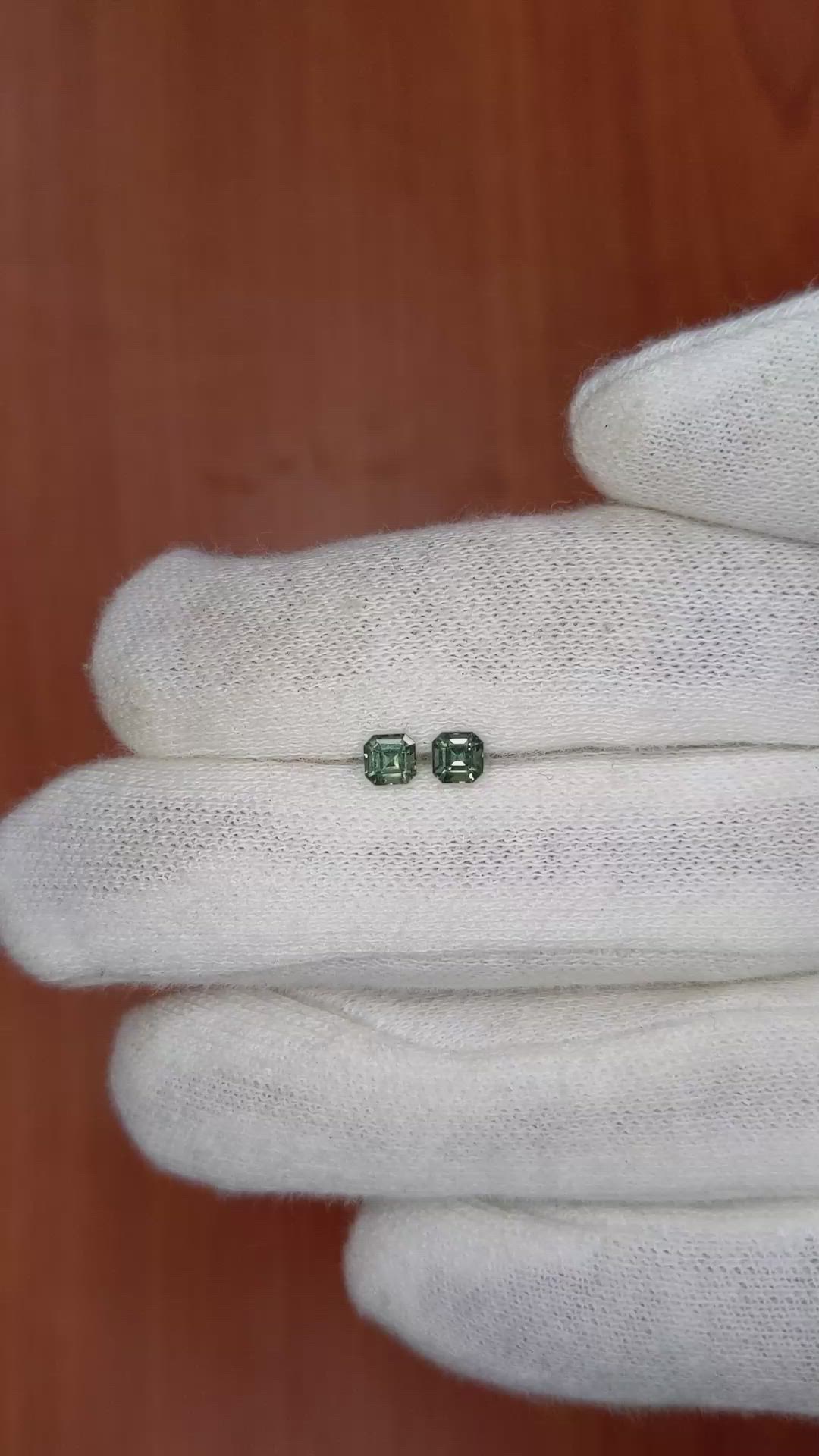 0.55 Ct.Tw.Total Carat Weight Green Sapphire Pair from Ceylon (Sri Lanka) Size Video