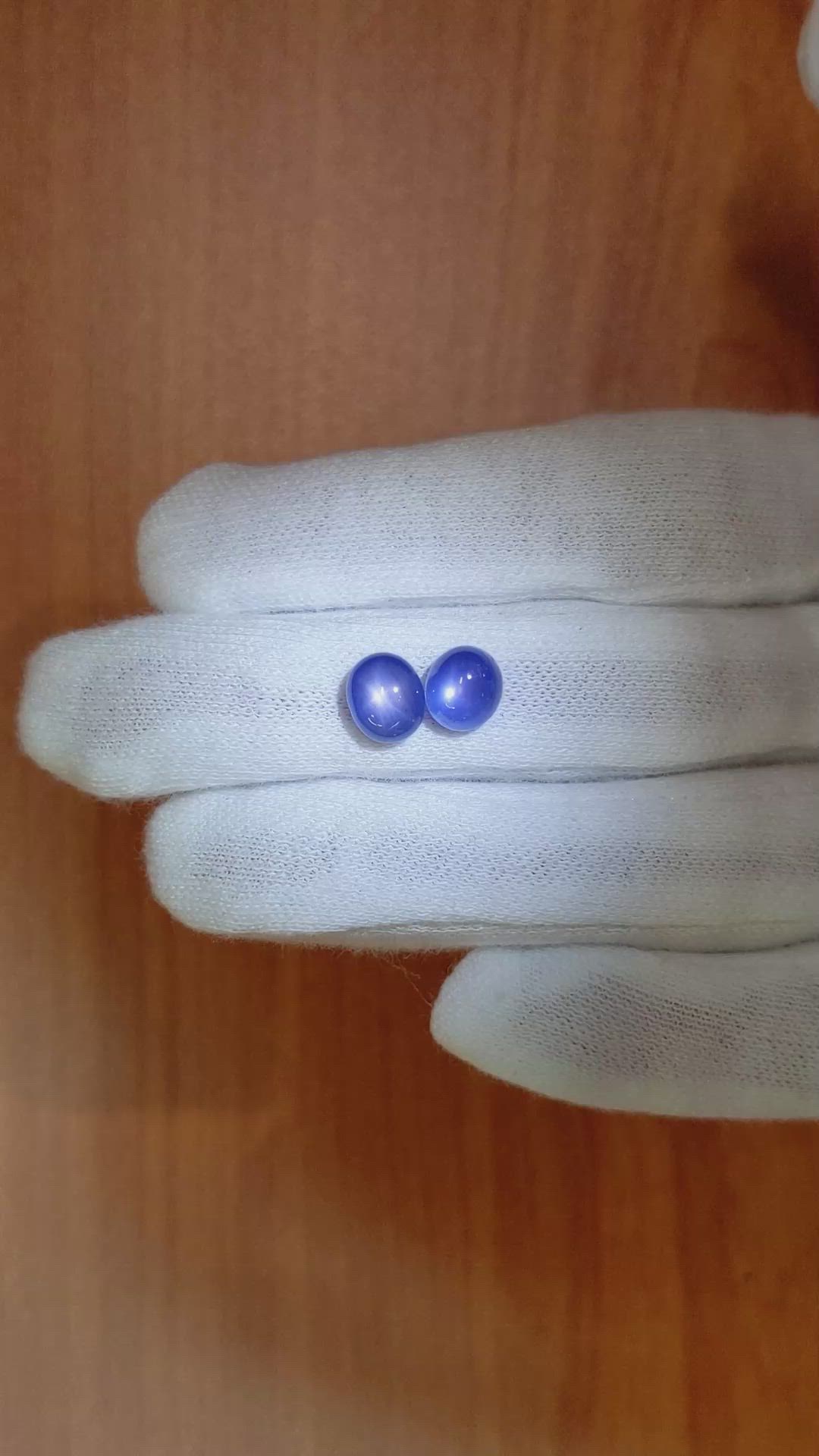 5.20&nbsp;Ct.Tw.Total Carat Weight Blue Star Sapphire Pair from Burma (Myanmar) Size Video