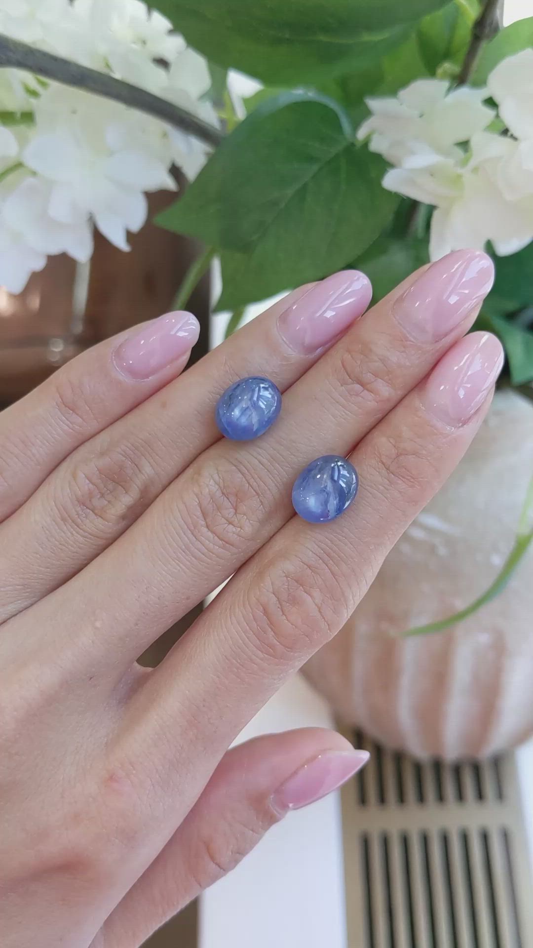 15.26 Ct.Tw.Total Carat Weight Blue Star Sapphire Pair from Burma (Myanmar) Size Video