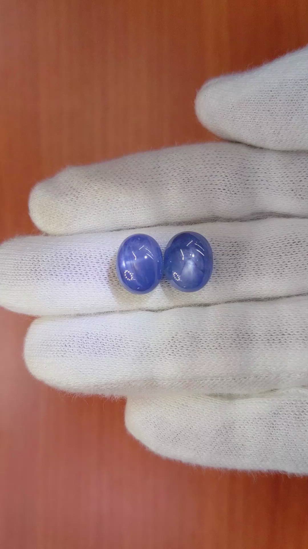 15.26&nbsp;Ct.Tw.Total Carat Weight Blue Star Sapphire Pair from Burma (Myanmar) Size Video