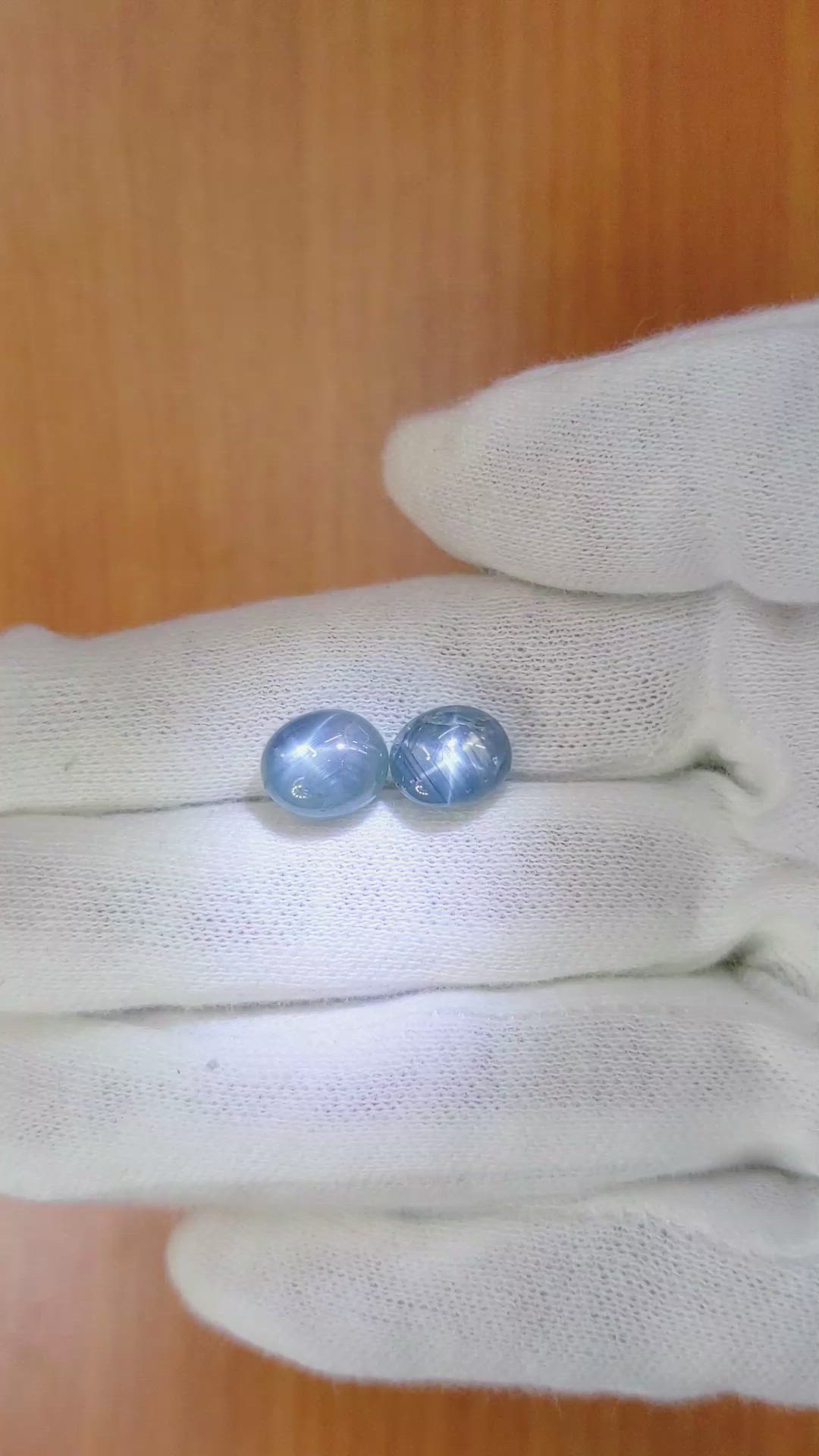 12.29&nbsp;Ct.Tw.Total Carat Weight Blue Star Sapphire Pair from Burma (Myanmar) Size Video