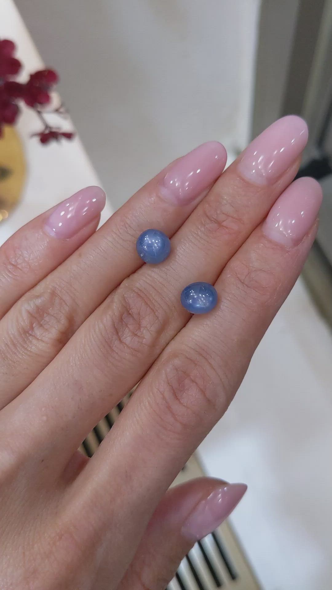 6.10 Ct.Tw.Total Carat Weight Blue Star Sapphire Pair from Burma (Myanmar) Size Video