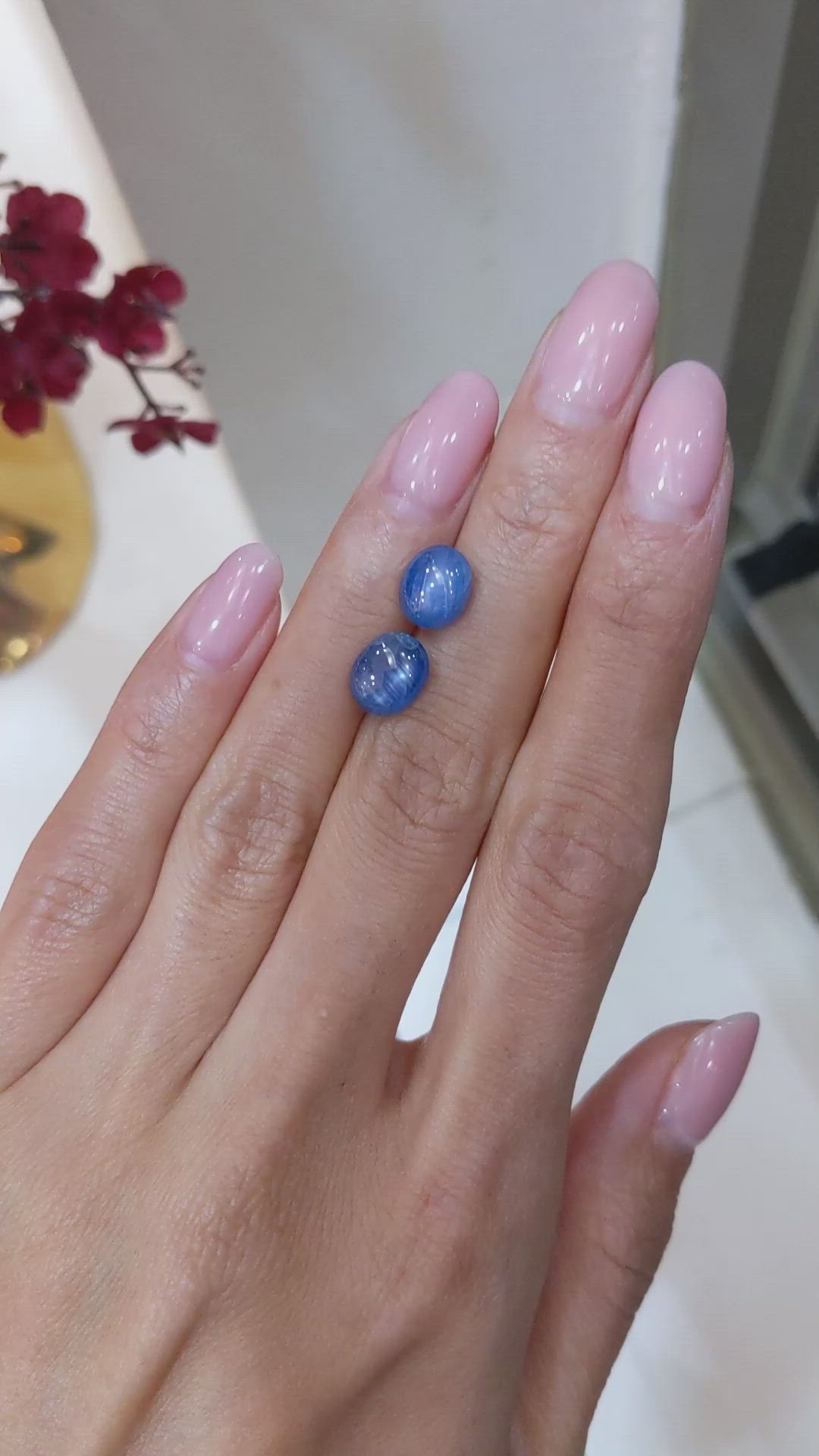 6.66 Ct.Tw.Total Carat Weight Blue Star Sapphire Pair from Burma (Myanmar) Size Video