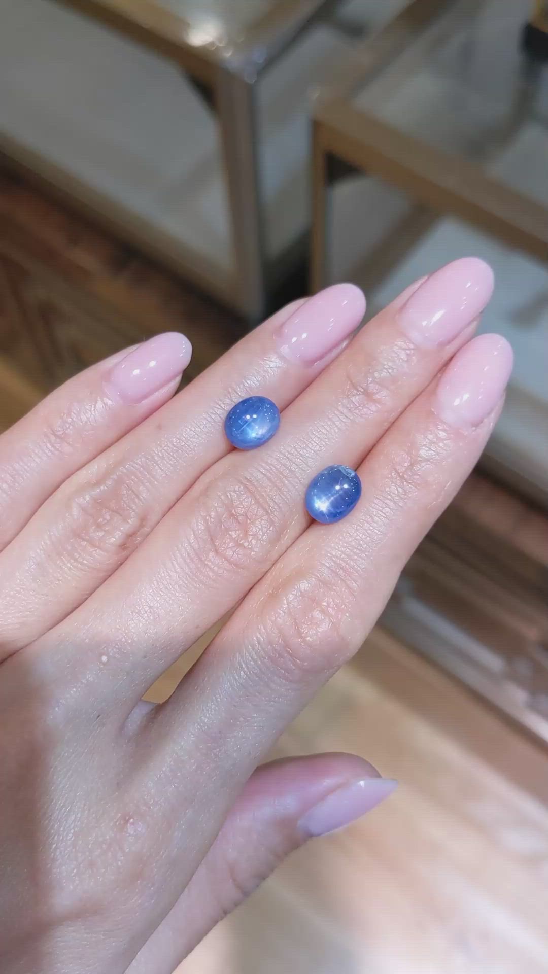 6.66 Ct.Tw.Total Carat Weight Blue Star Sapphire Pair from Burma (Myanmar) Size Video