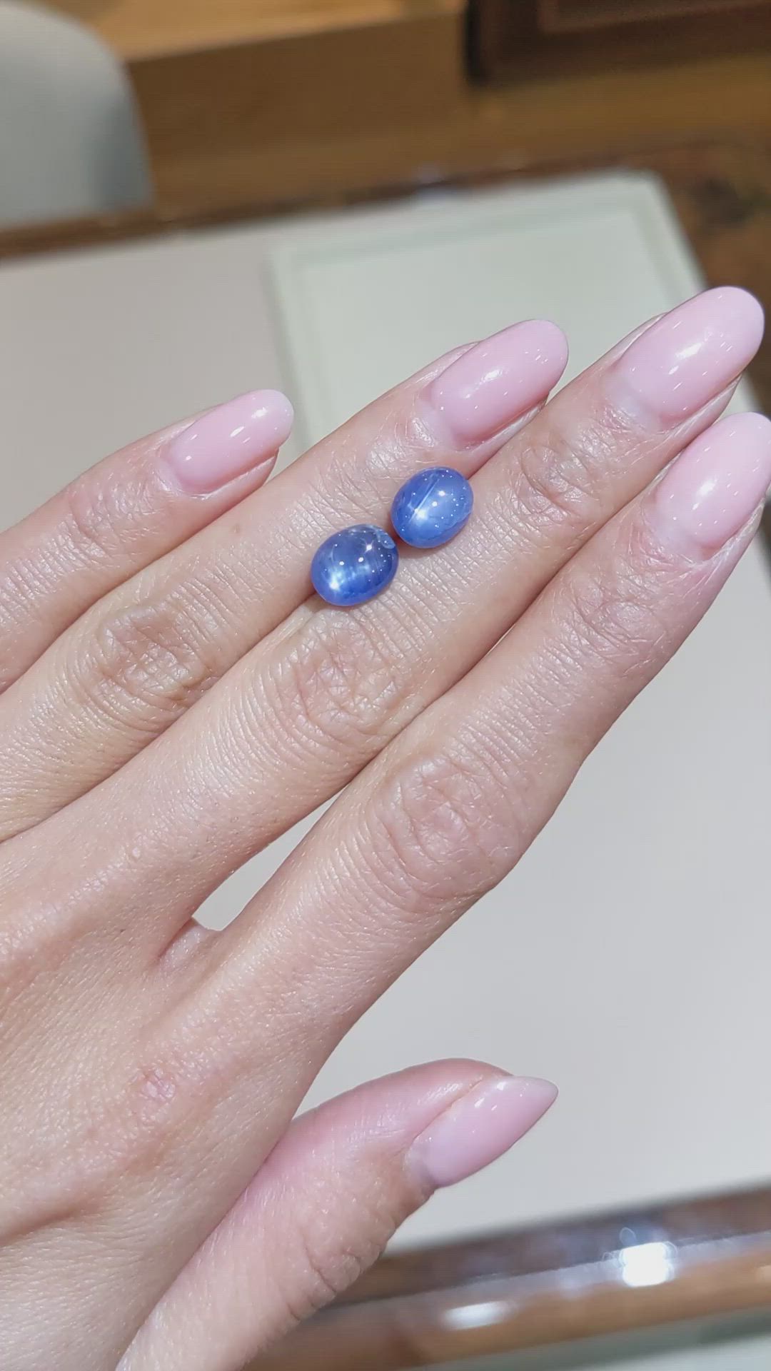 6.66 Ct.Tw.Total Carat Weight Blue Star Sapphire Pair from Burma (Myanmar) Size Video