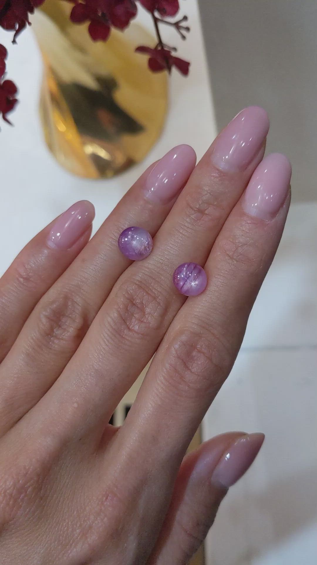 6.97 Ct.Tw.Total Carat Weight Pink Star Sapphire Pair from Burma (Myanmar) Size Video