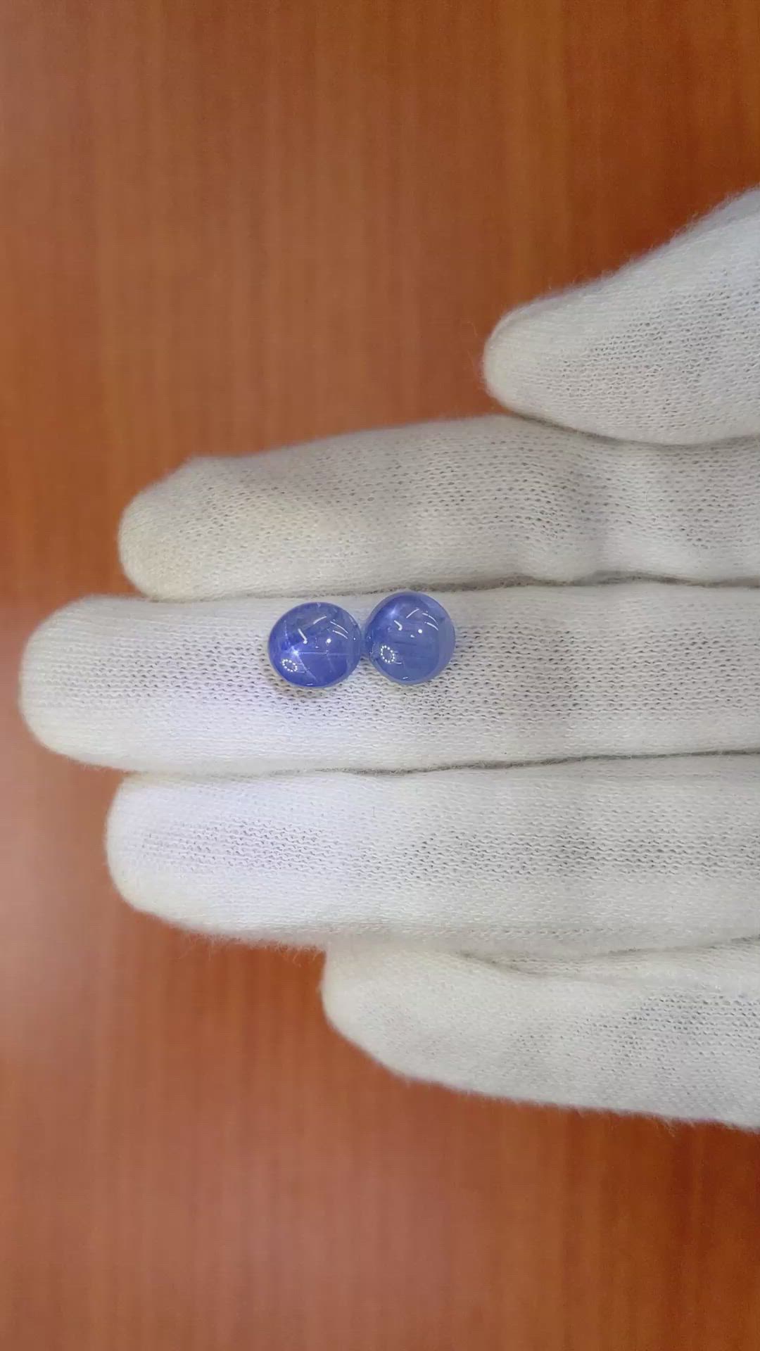 5.27&nbsp;Ct.Tw.Total Carat Weight Blue Star Sapphire Pair from Burma (Myanmar) Size Video