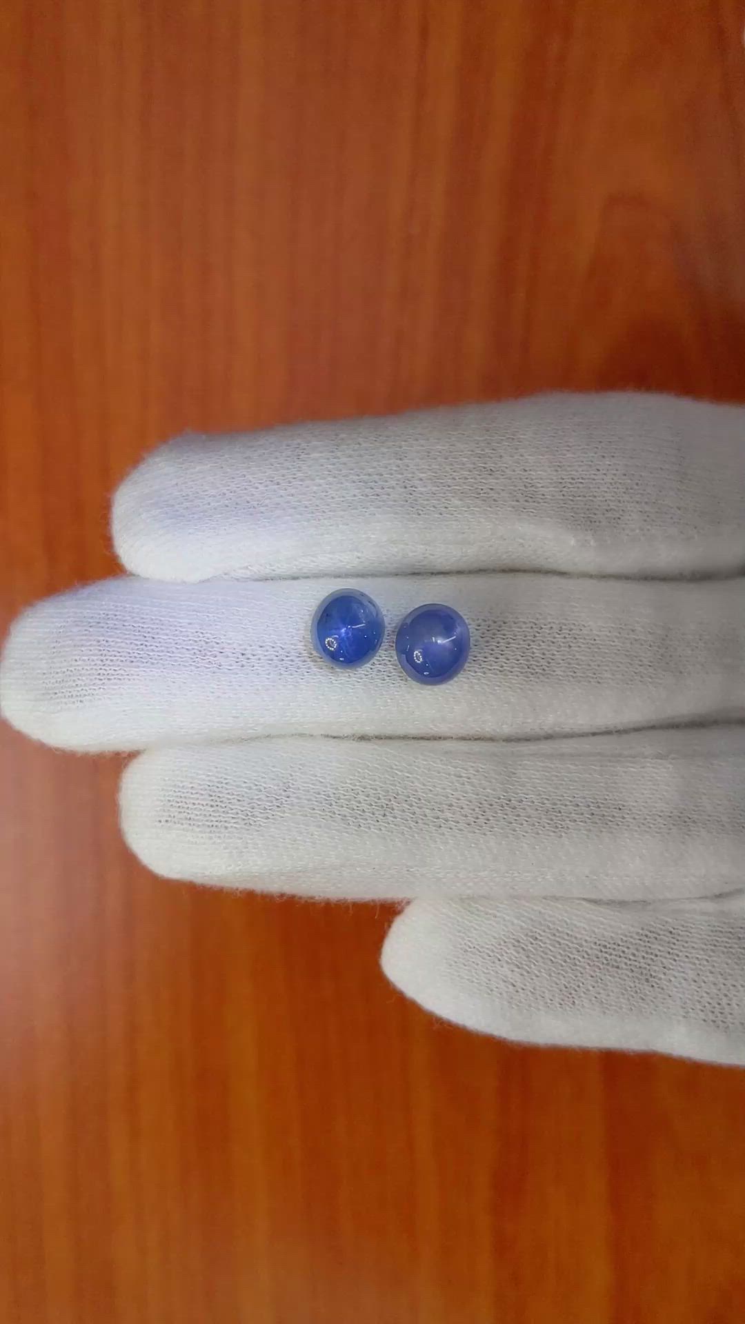 6.22 Ct.Tw.Total Carat Weight Blue Star Sapphire Pair from Burma (Myanmar) Size Video