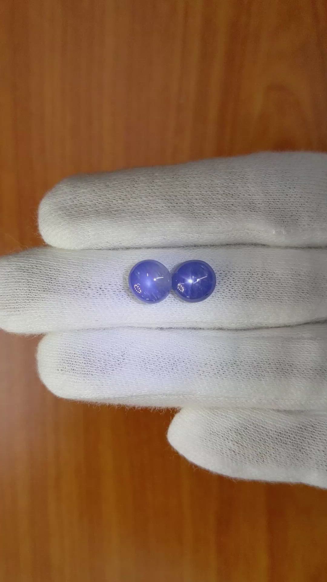 5.98&nbsp;Ct.Tw.Total Carat Weight Blue Star Sapphire Pair from Burma (Myanmar) Size Video
